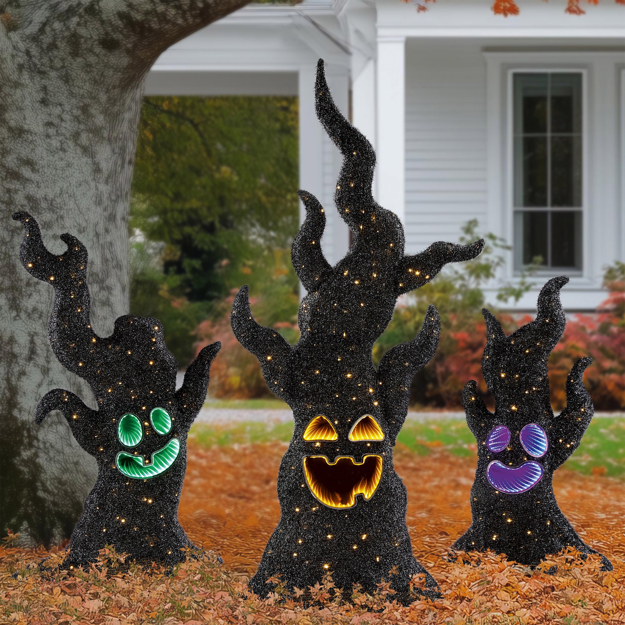 HALLOWEEN HAUNTED TREES WITH INFINITY MIRRORS, SET OF 3