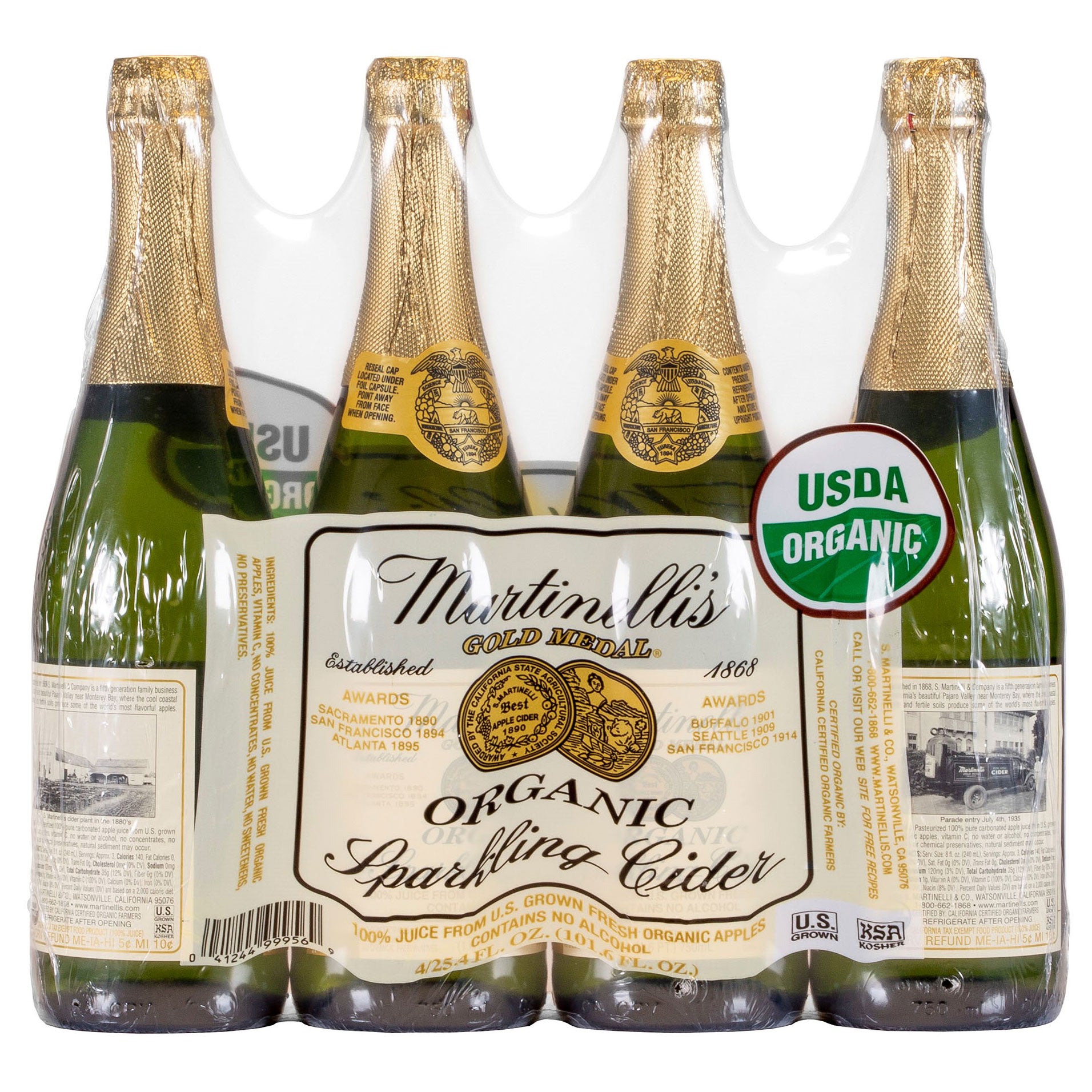 ORGANIC MARTINELLI'S SPARKLING CIDER 4 PACK 25.4 OUNCES EA