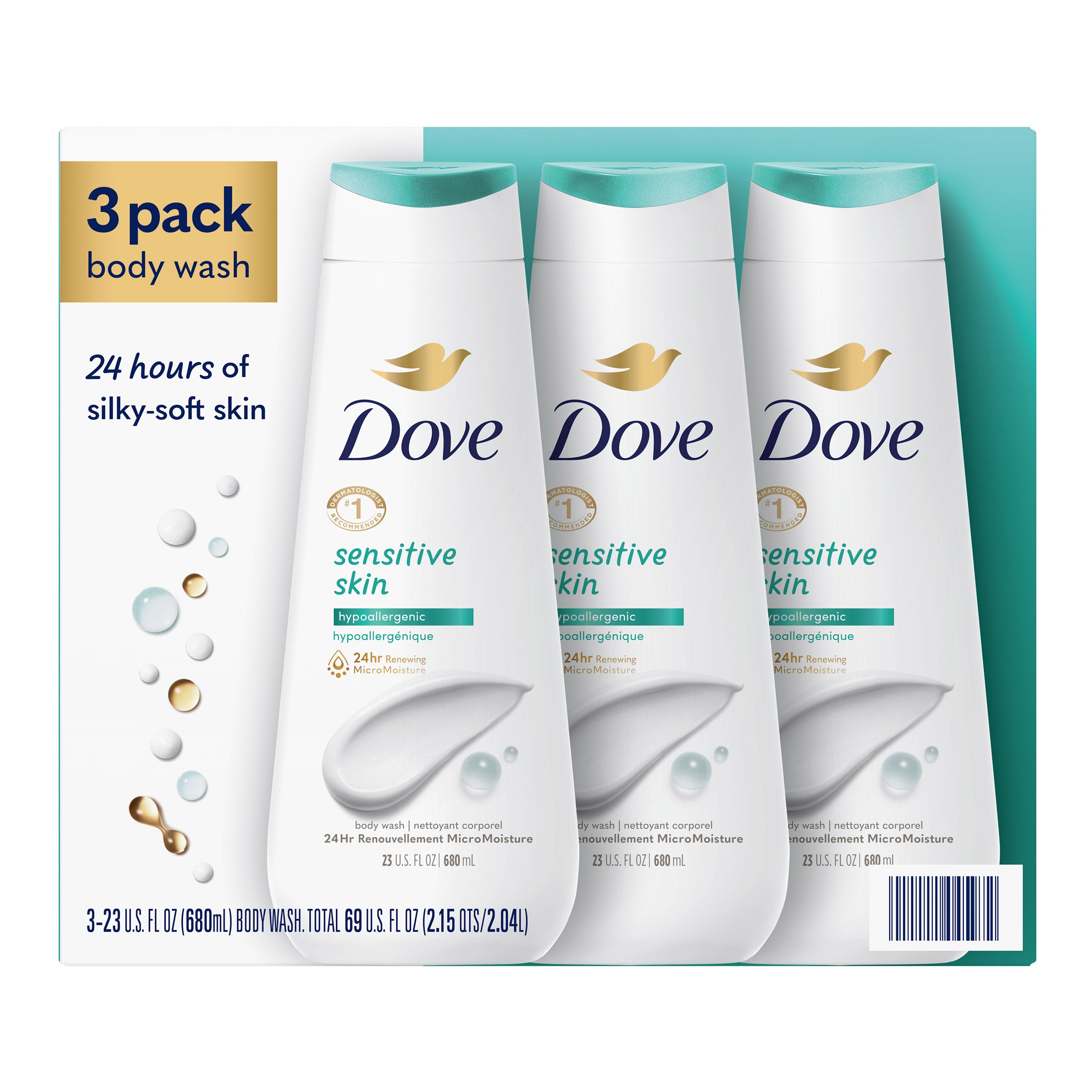 DOVE SENSITIVE SKIN BODY WASH 23OZ, 3-PK - Image 1