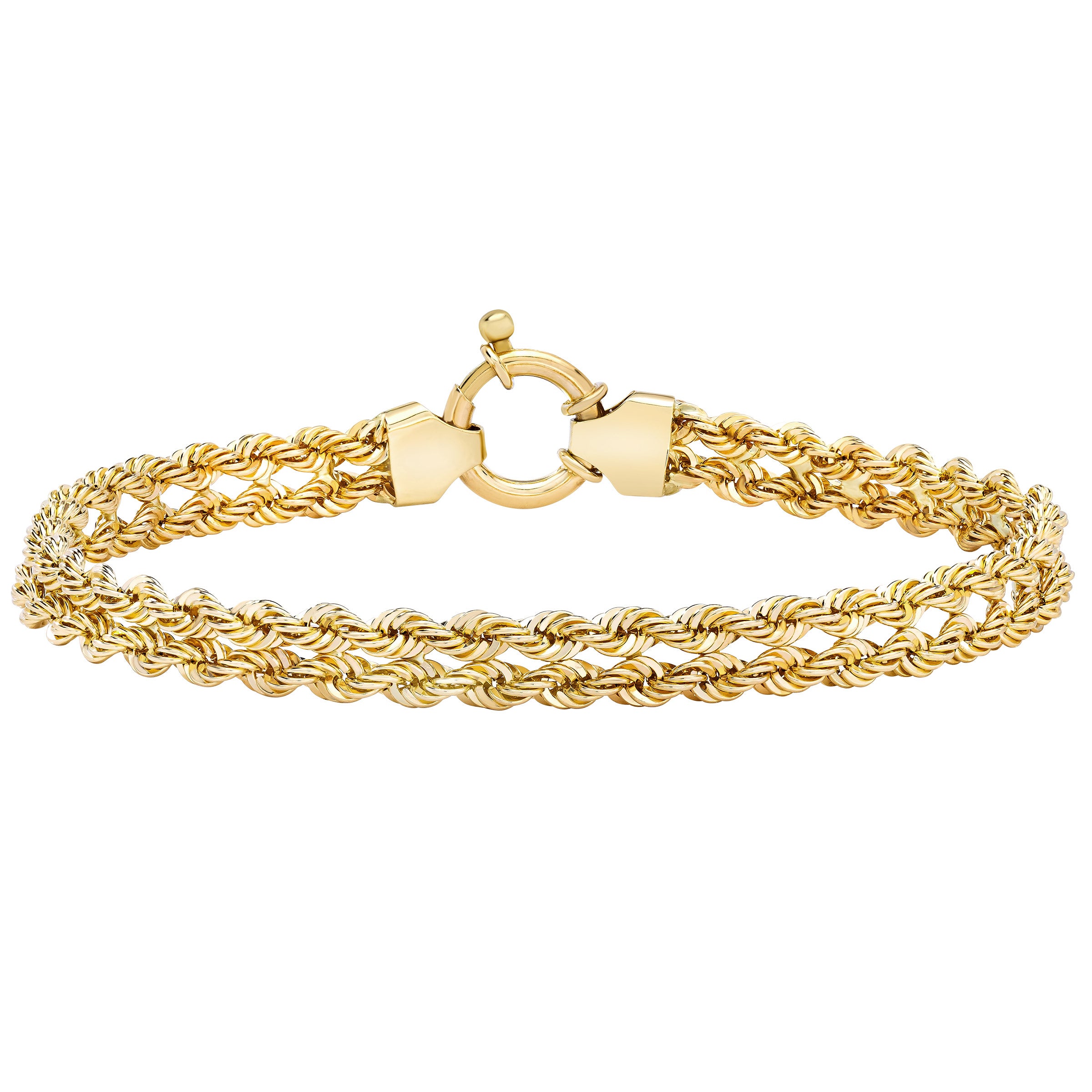 14KT YELLOW GOLD 7.5¨ DOUBLE ROPE BRACELET MADE IN ITALY - Image 1
