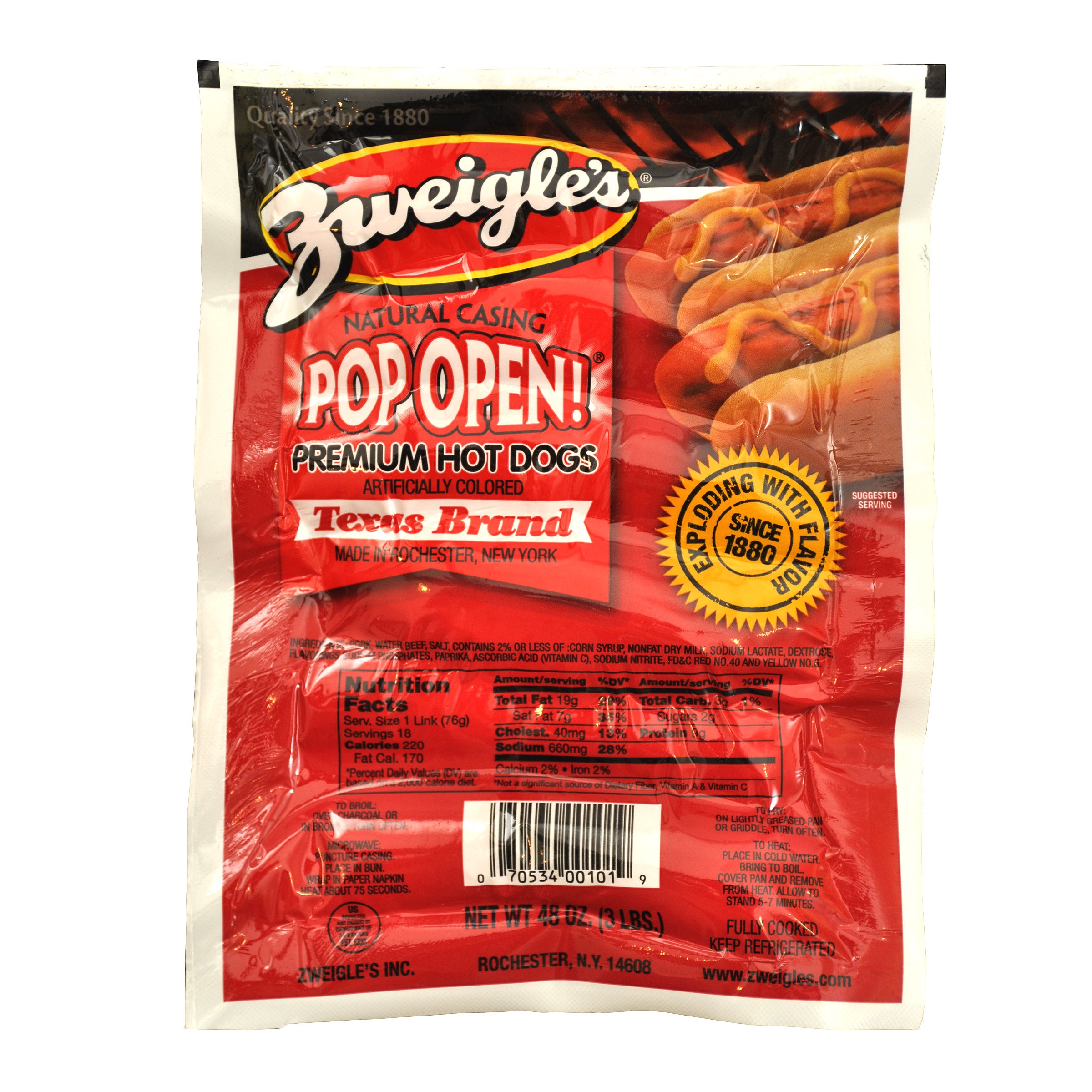 ZWEIGLE'S TEXAS NATURAL CASING FRANKS 48 OZ (3 LBS)