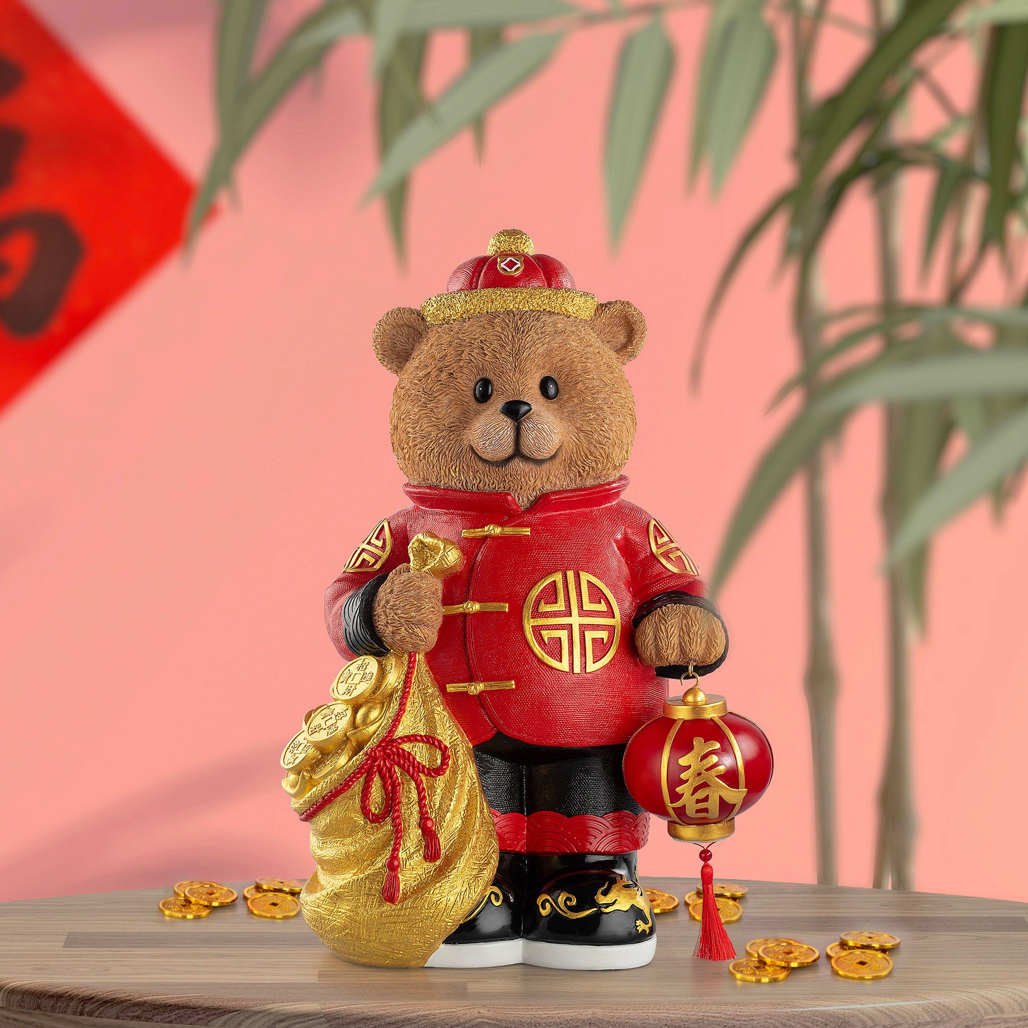 LUNAR NEW YEAR BEAR GREETER W/LANTERN & MONEY BAG