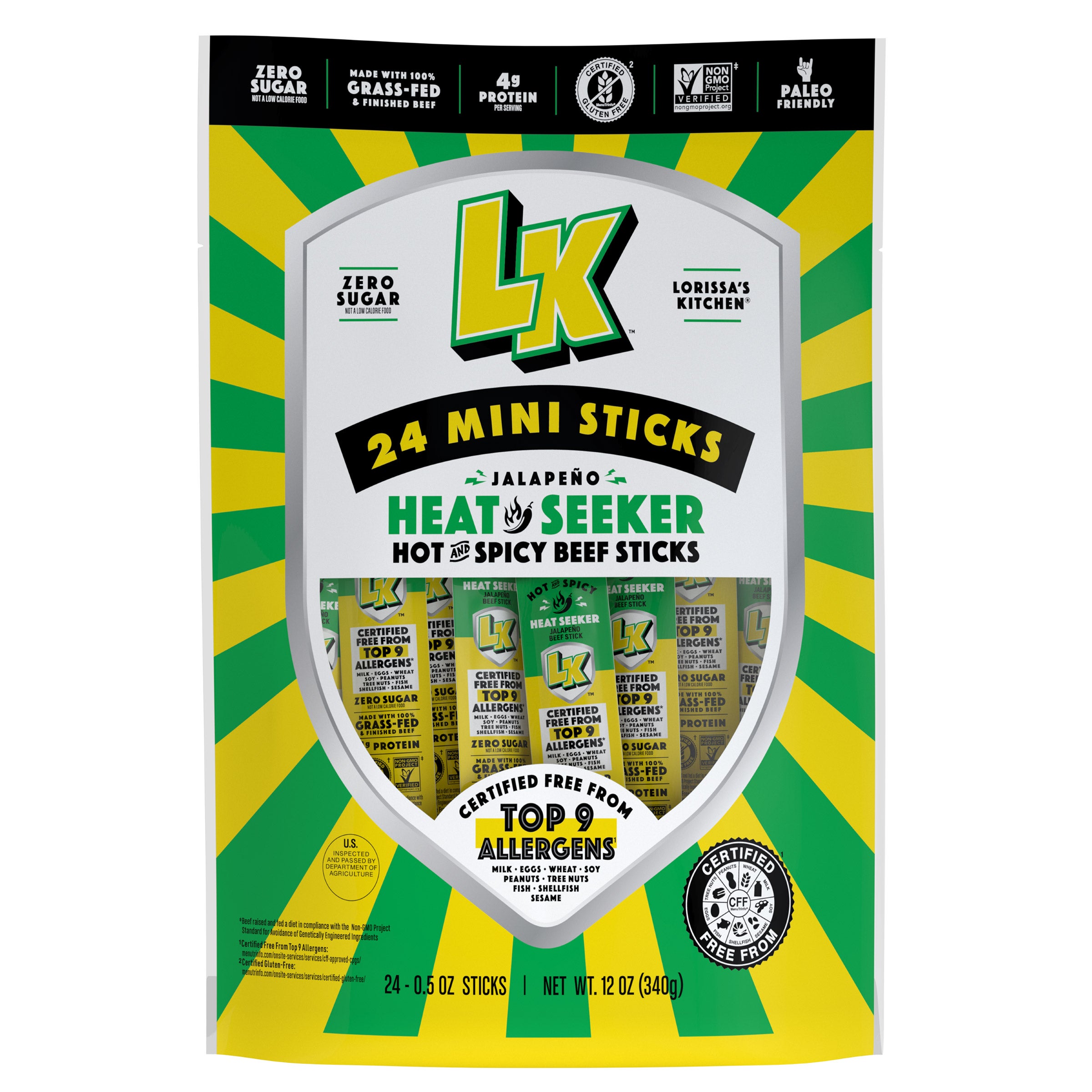 LORISSA'S KITCHEN JALAPENO BEEF STICKS GRASS FED 24/.50 OZ