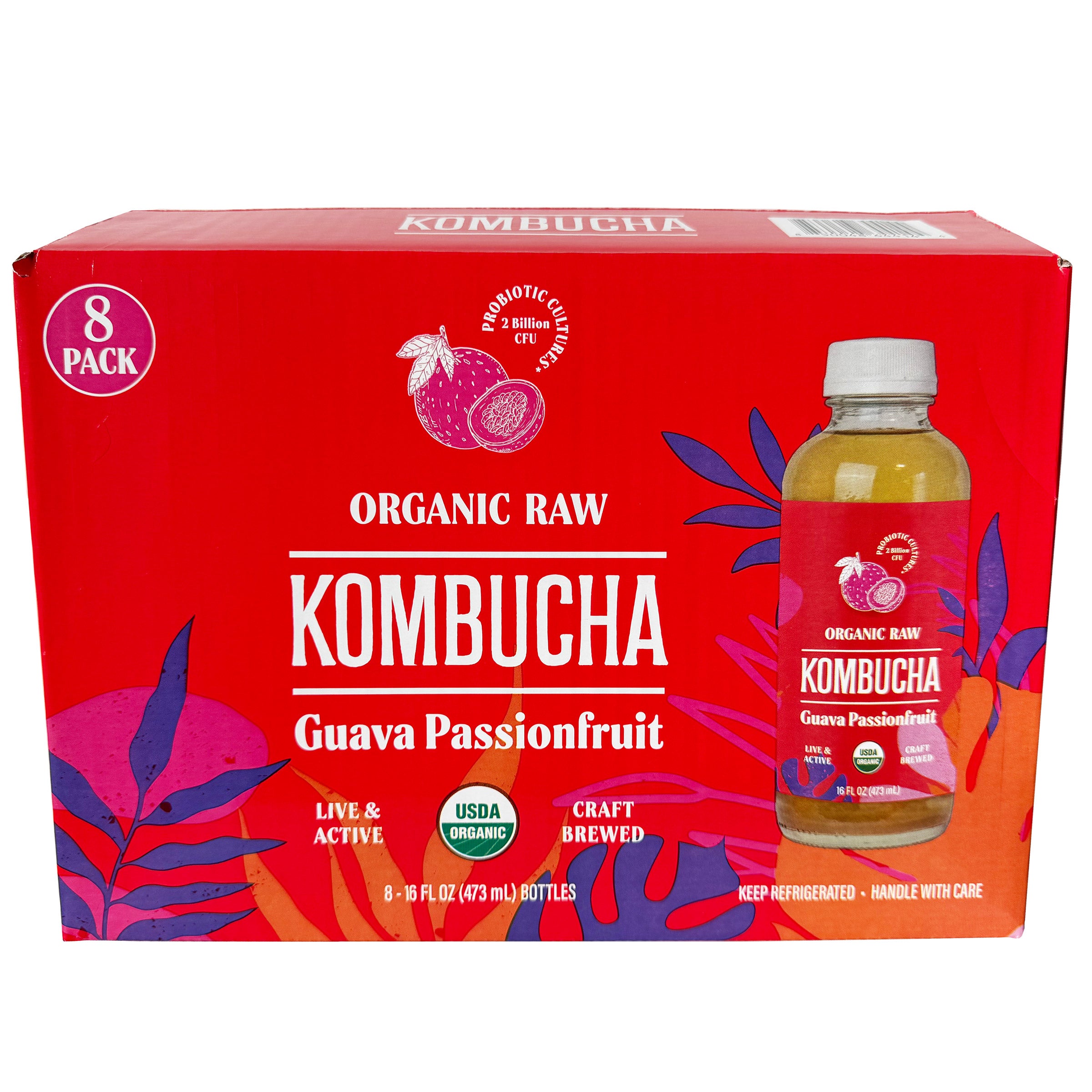 ORGANIC GUAVA PASSIONFRUIT KOMBUCHA 8/16 OUNCE BOTTLES
