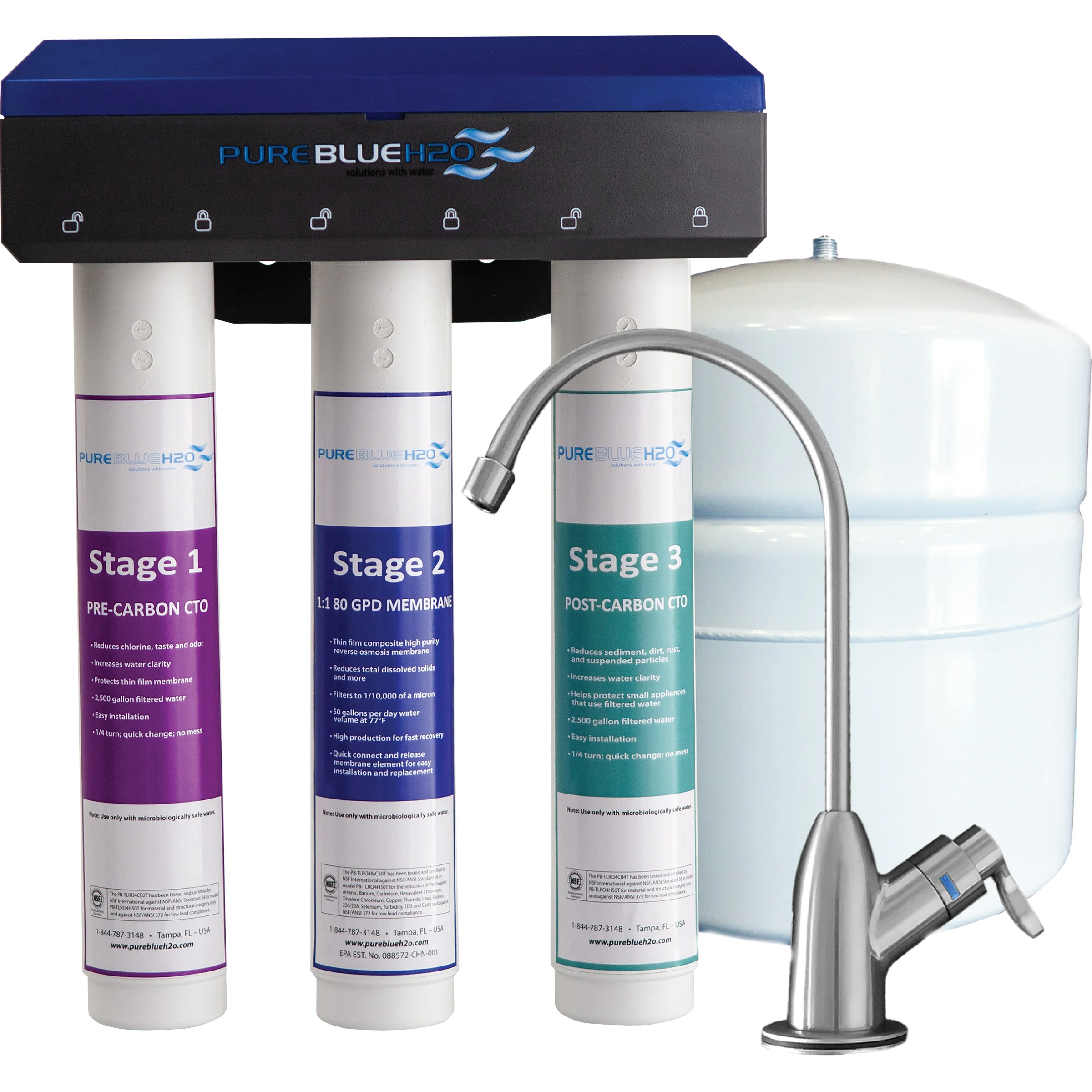 PURE BLUE H2O 3-STAGE 1:1 RO SYSTEM WATER FILTRATION ^