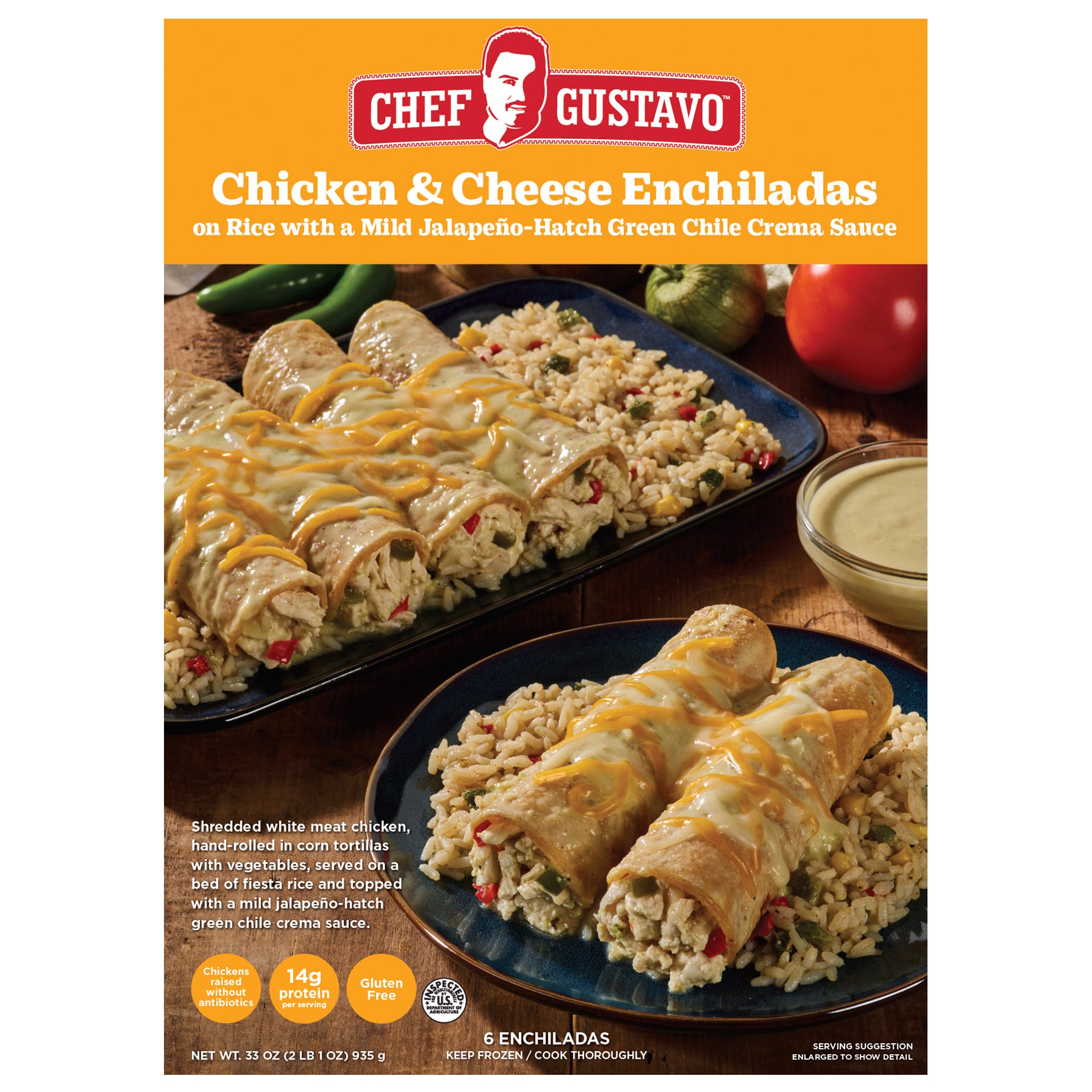 CHEF GUSTAVO CHICKEN & CHEESE ENCHILADAS W/RICE 33OZ