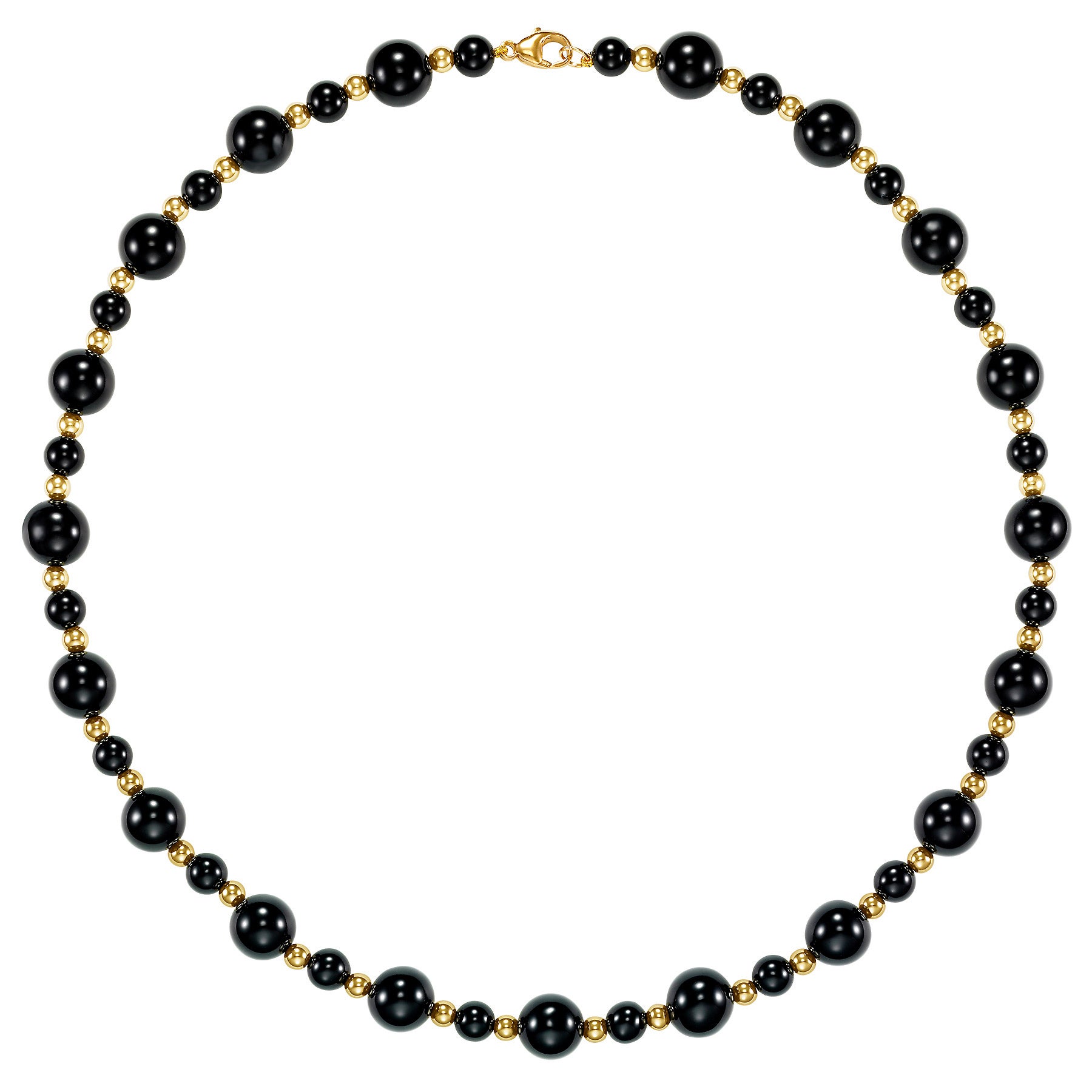 6-10MM ONYX BEAD 14KT YELLOW GOLD 18 INCH NECKLACE - Image 1