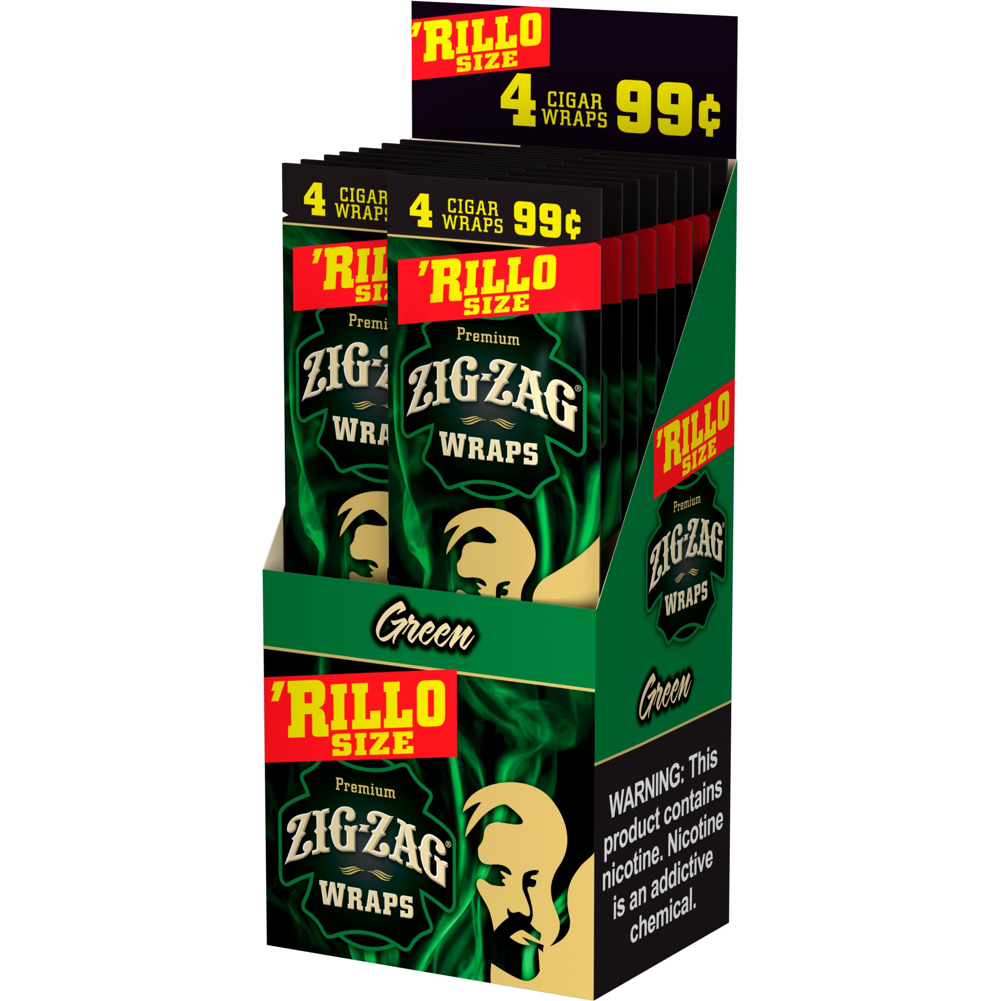 ZIG-ZAG CIGAR WRAPS RILLO SIZE GREEN 15/4 CT 4/$.99