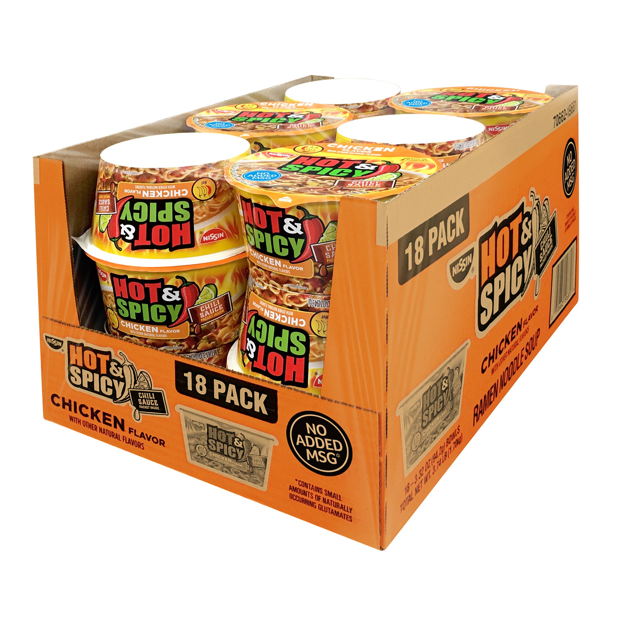 NISSIN HOT & SPICY BOWLS 18/3.32 OZ - Image 1