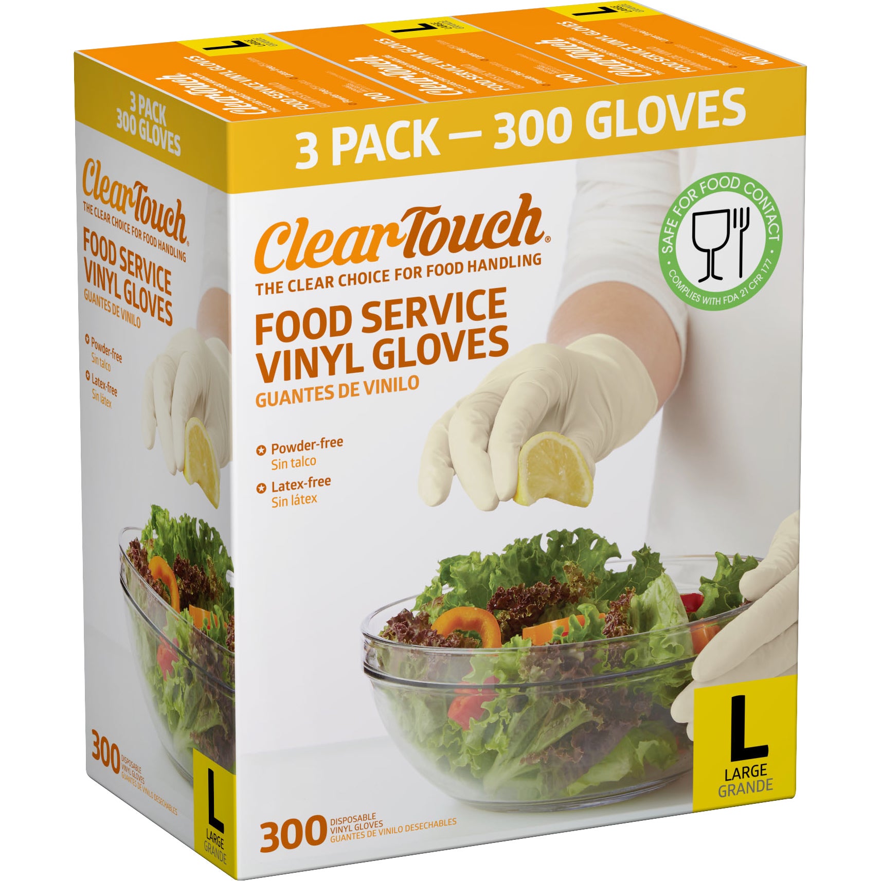 CLEAR-TOUCH FOOD SERVICE VINYL GLOVES LARGE 3/100 CT - Image 1