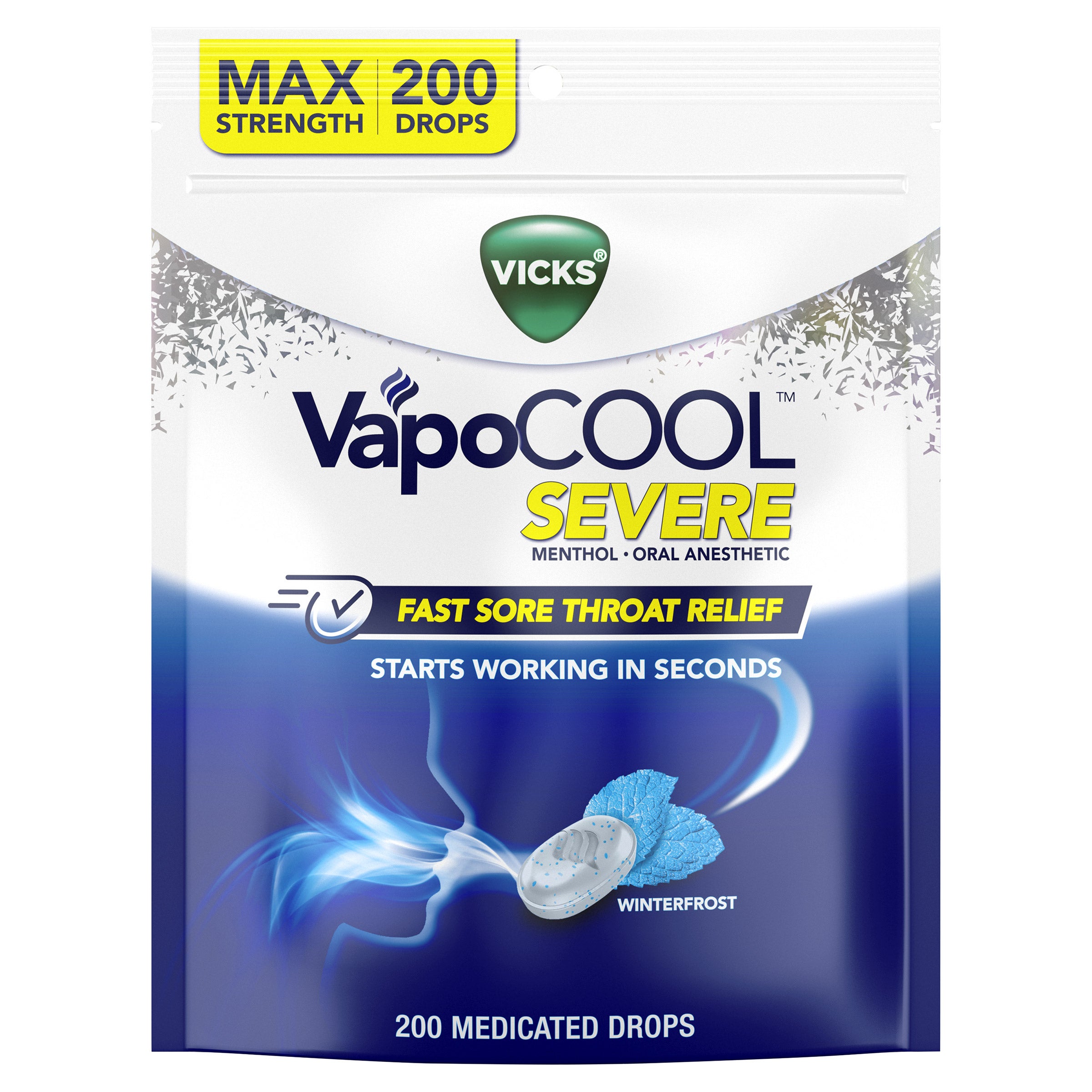VICKS VAPOCOOL SEVERE MEDICATED DROPS WINTERFROST 200CT
