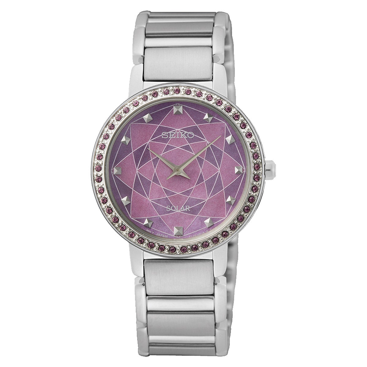 SEIKO CRYSTALS STAINLESS STEEL CASE WOMENS SOLAR WATCH