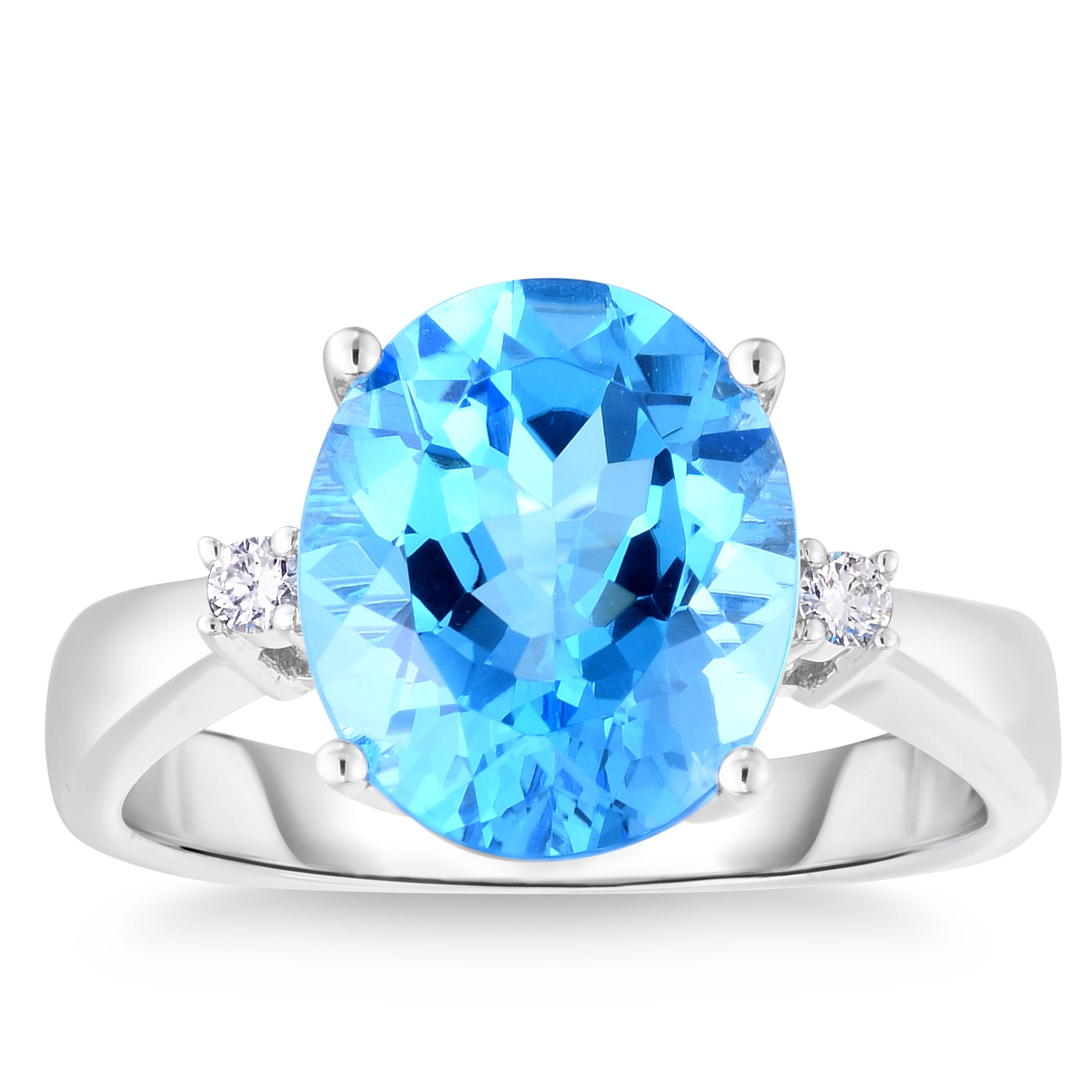 14KT WHITE GOLD VS2 I 0.05CTW DIAMOND AND SWISS BLUE TOPAZ RING