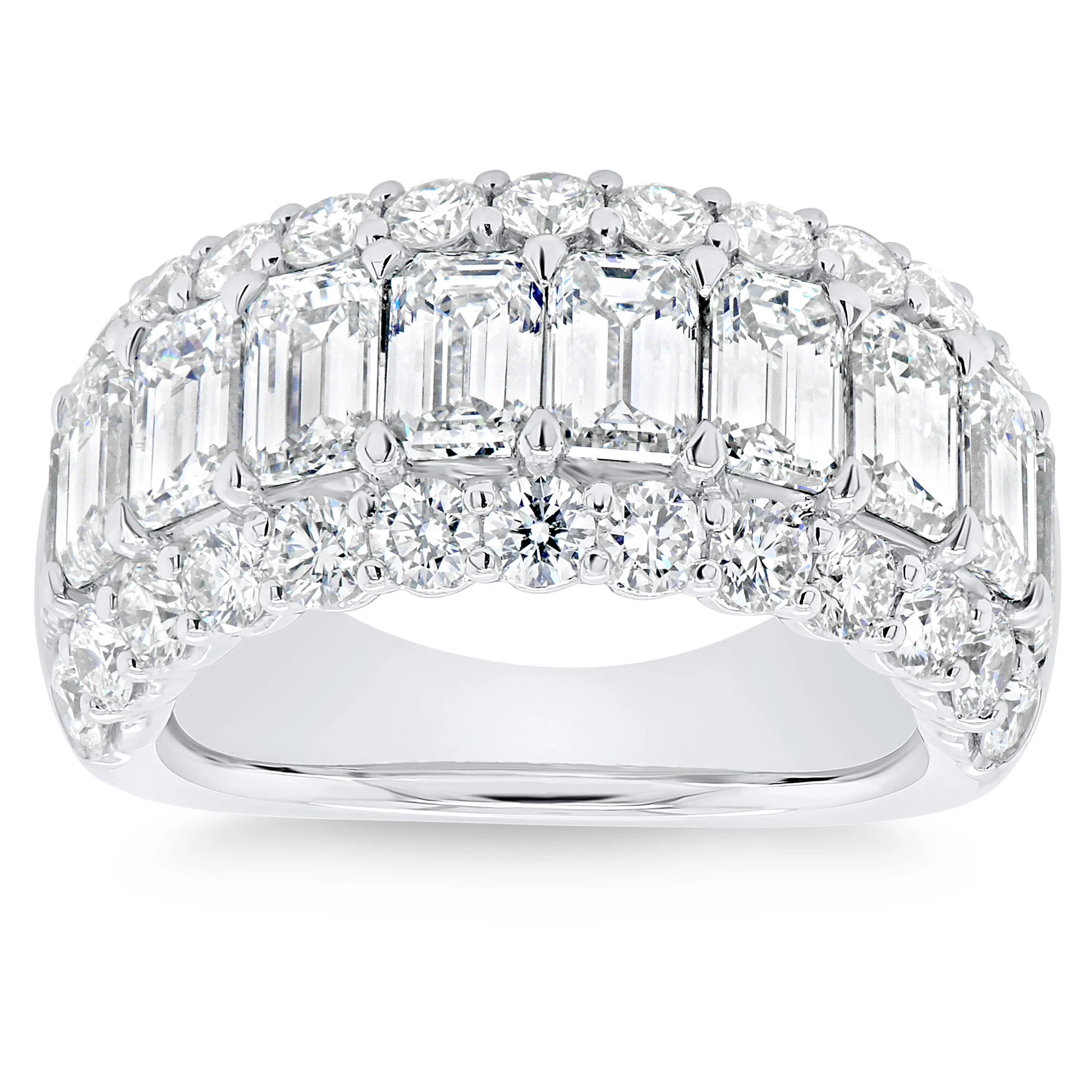 PLATINUM VS2 H 5.27CTW EMERALD/ROUND CUT DIAMOND RING