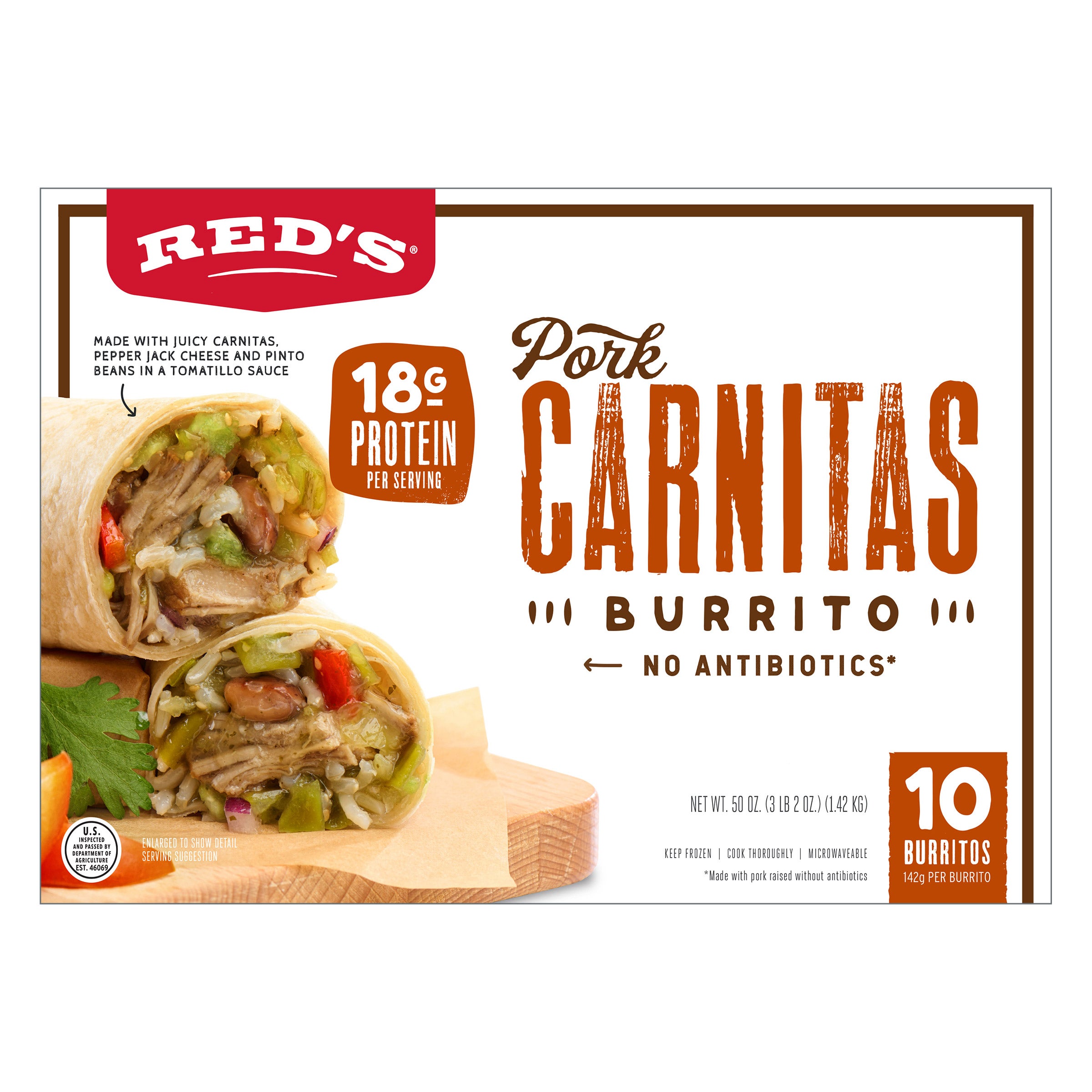 RED'S PORK CARNITAS BURRITO 10 CT