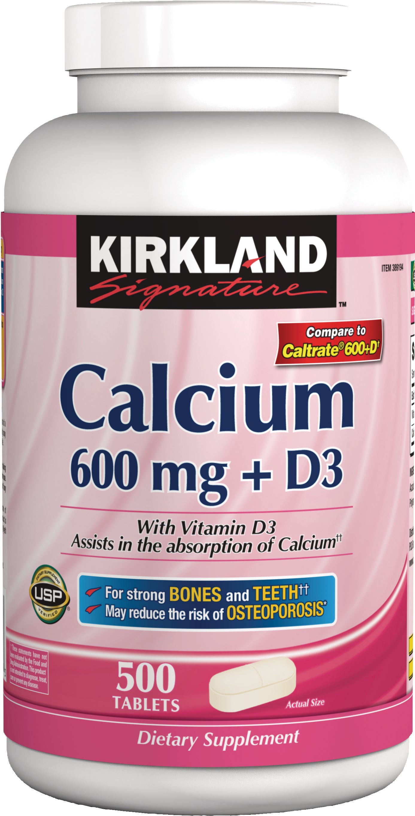 KIRKLAND SIGNATURE CALCIUM 600MG + D3 500 TABLETS - Image 1