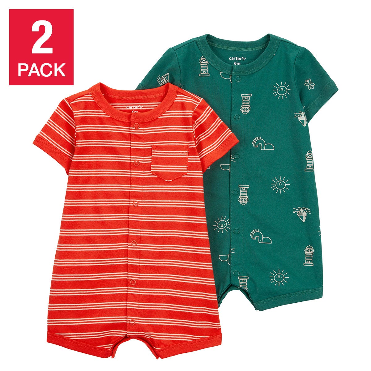 CARTERS BABY 2-PACK COTTON ROMPER SET