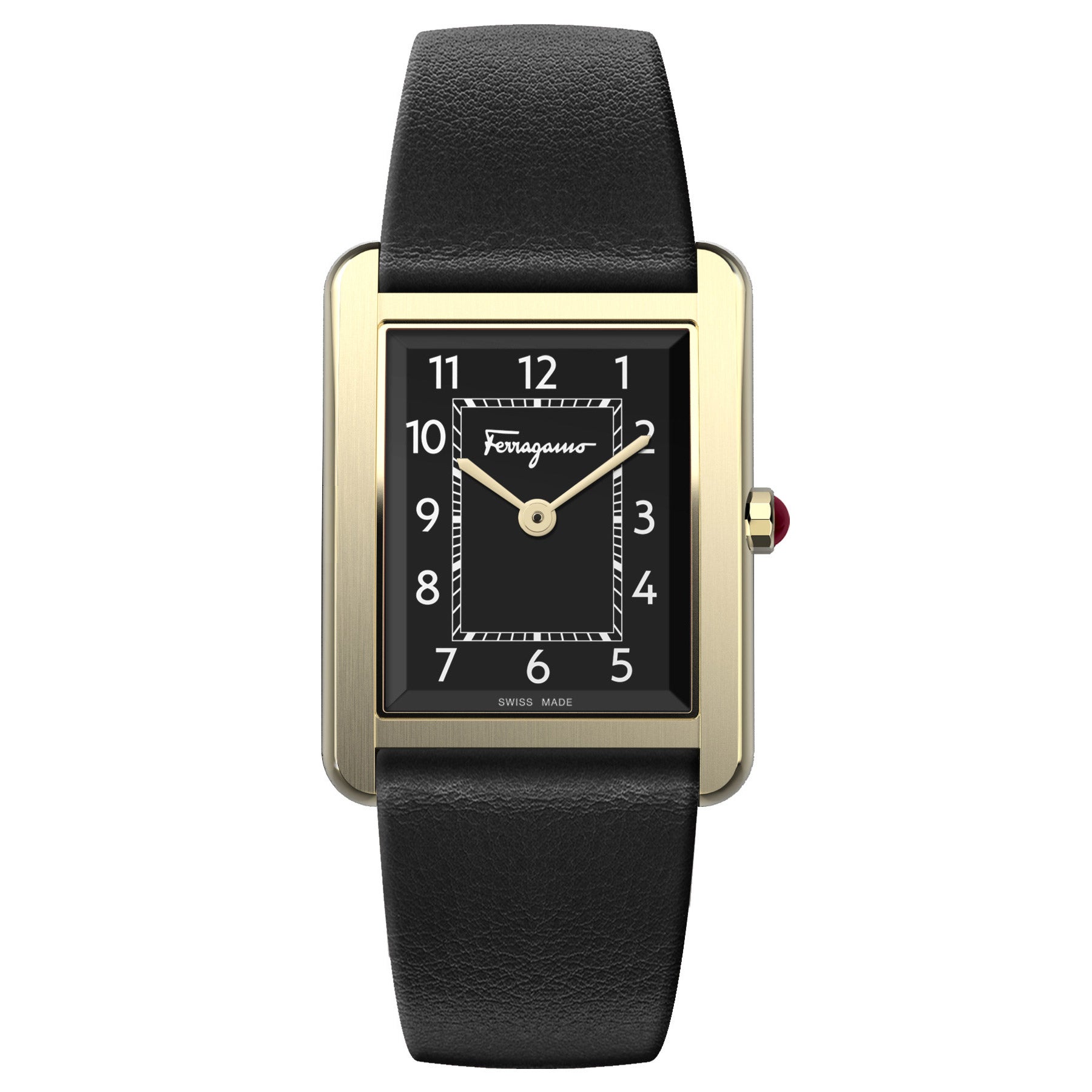 SALVATORE FERRAGAMO BLACK LEATHER STRAP LADIES QUARTZ WATCH