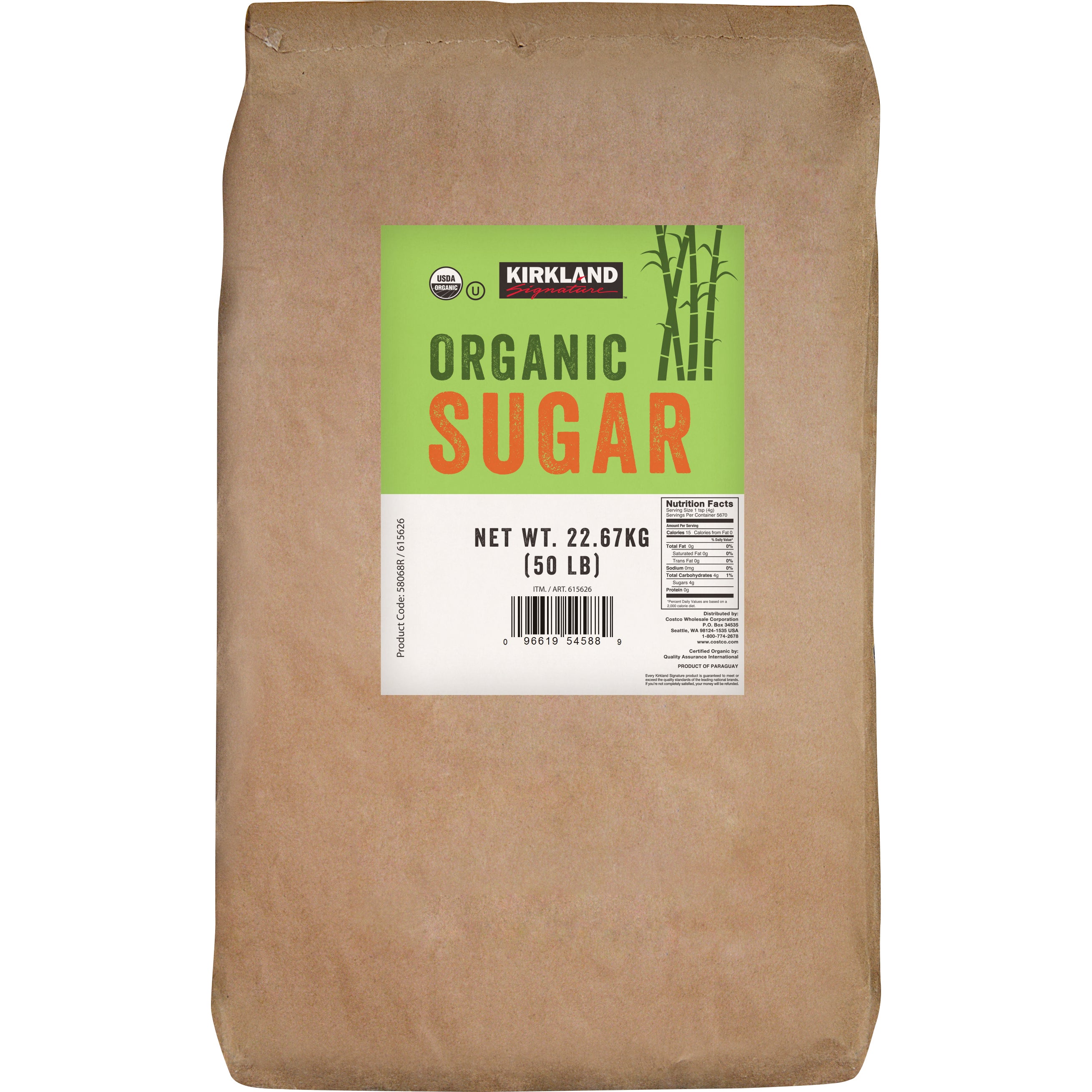 KIRKLAND SIGNATURE ORGANIC CANE SUGAR 50 LB