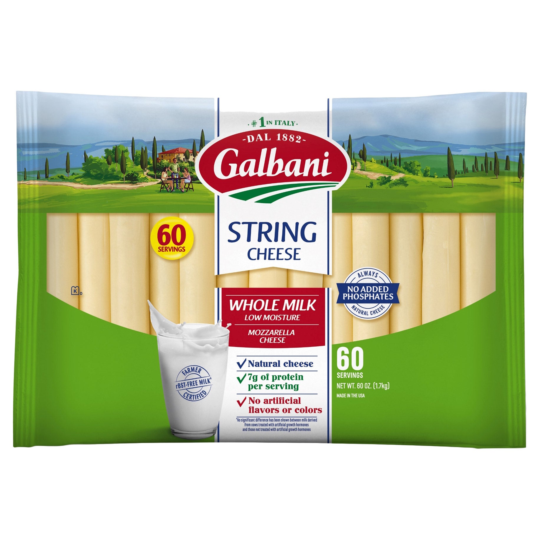 GALBANI WHOLE MILK STRING CHEESE 60 COUNT 1 OUNCE EACH - Image 1