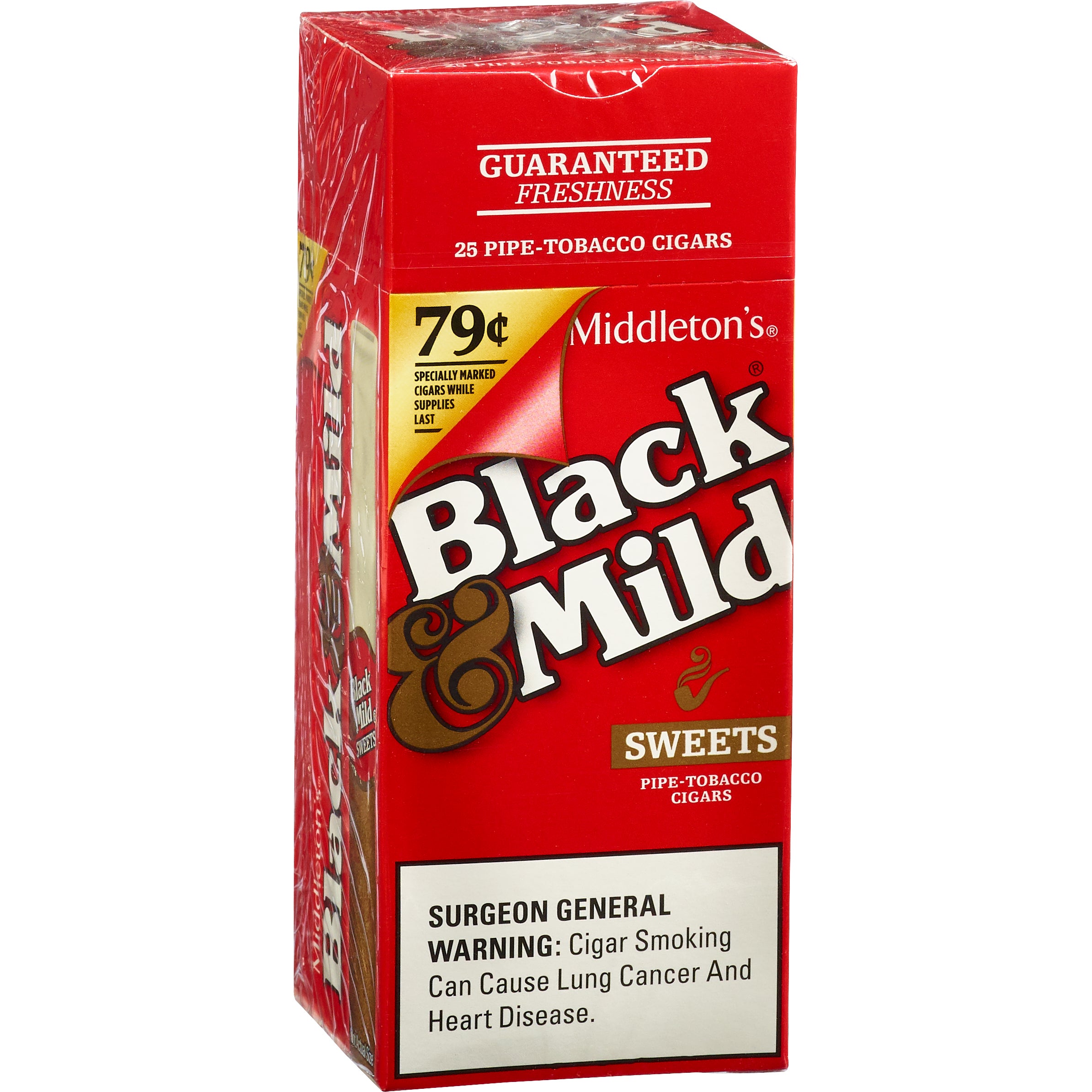 BLACK & MILD SWEETS $.79 UPRIGHT SINGLES 25 CT PLASTIC TIP