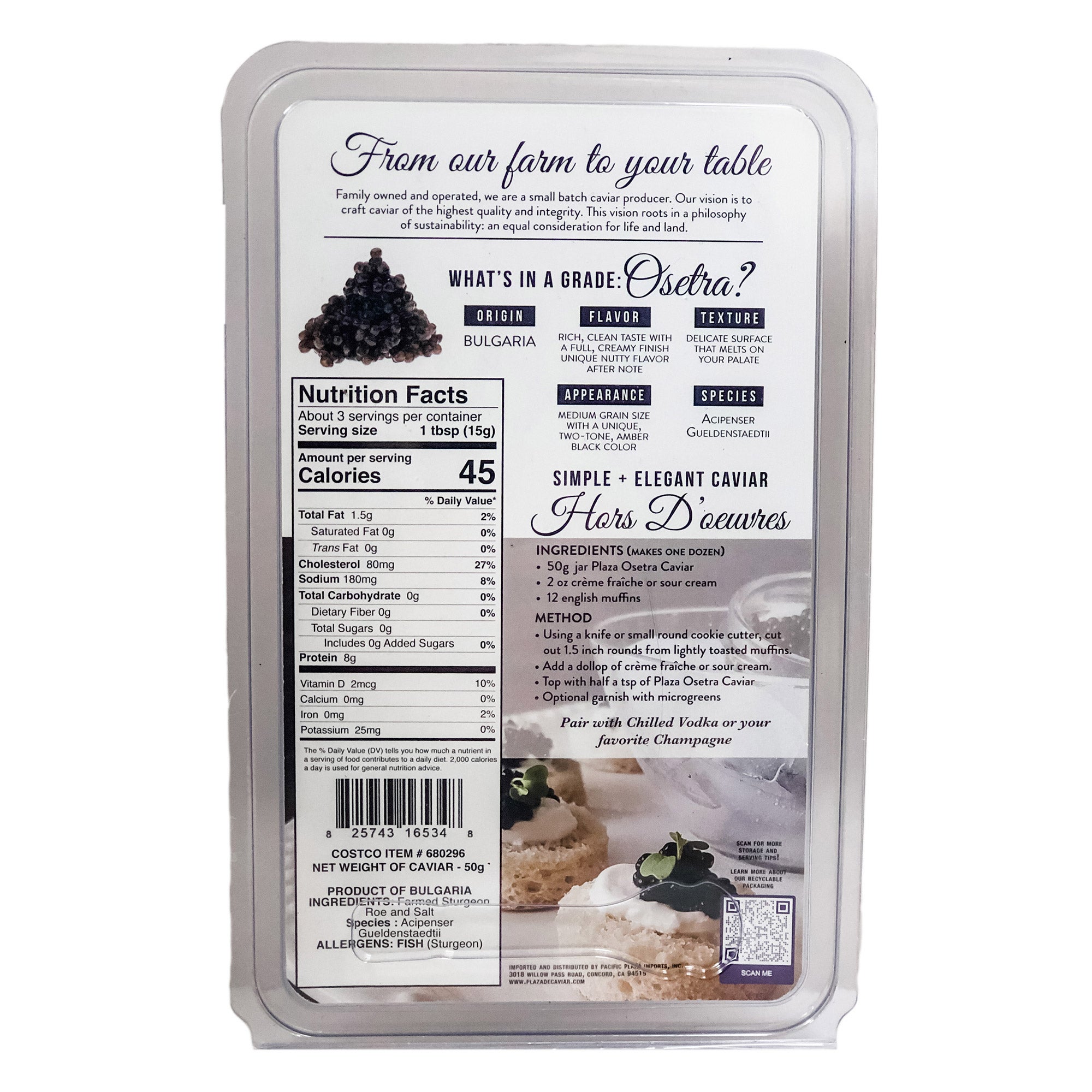 PLAZA DE CAVIAR FARMED OSETRA CAVIAR W/SPOON 50 G