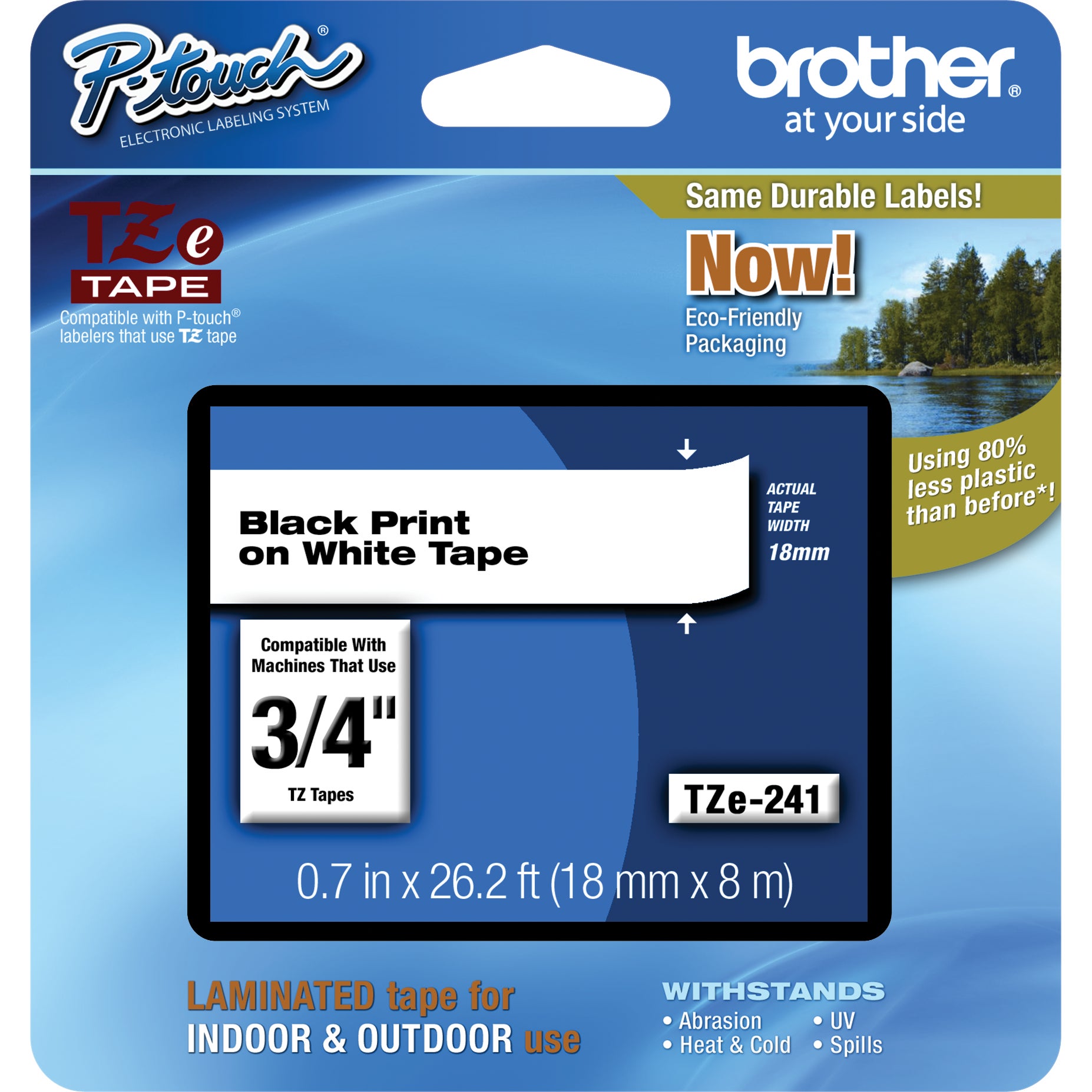 BROTHER TZE TAPE FOR P-TOUCH 3/4¨ BLACK ON WHITE