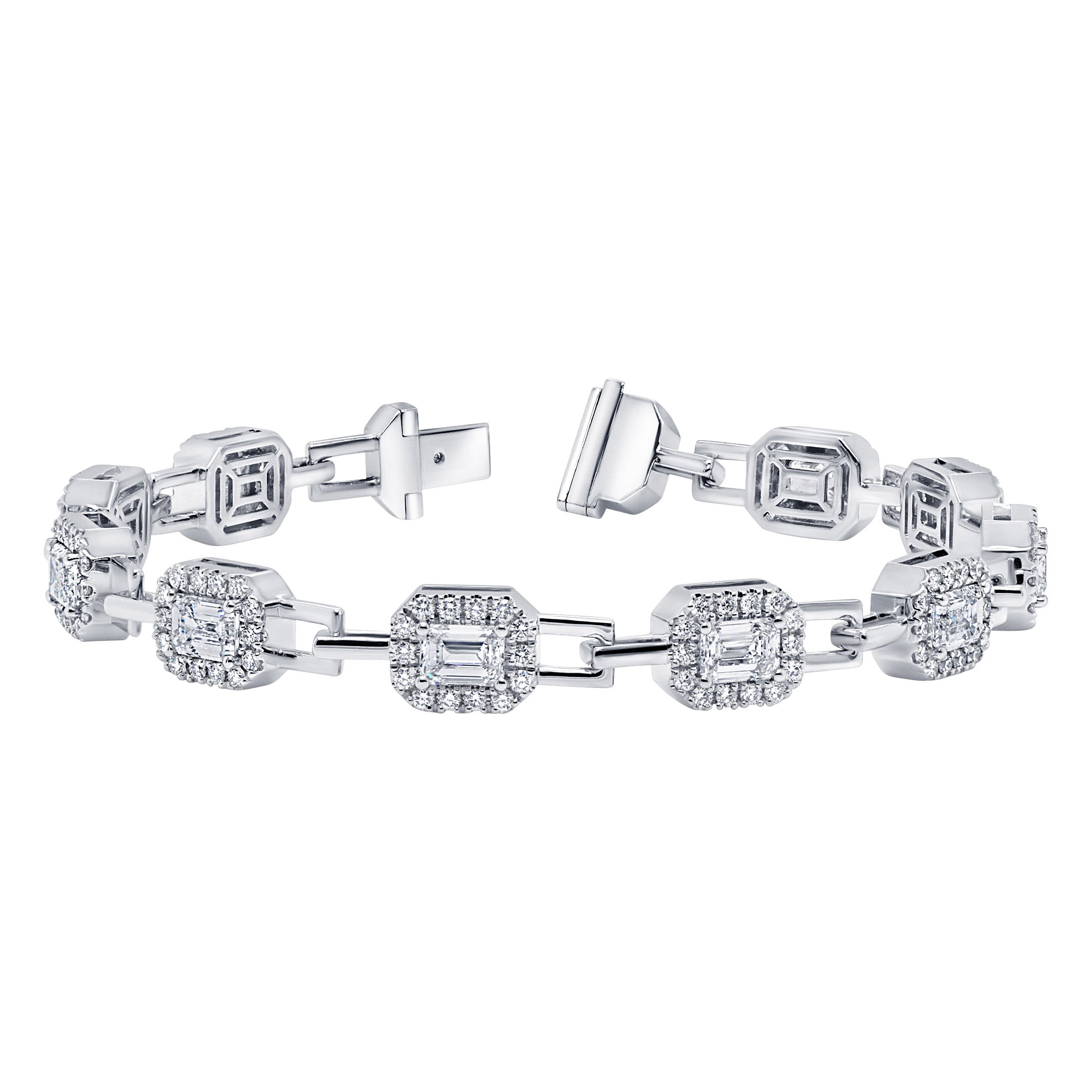 18KT WHITE GOLD VS2 H 6.74CTW EMERALD/ROUND DIAMOND BRACELET - Image 1