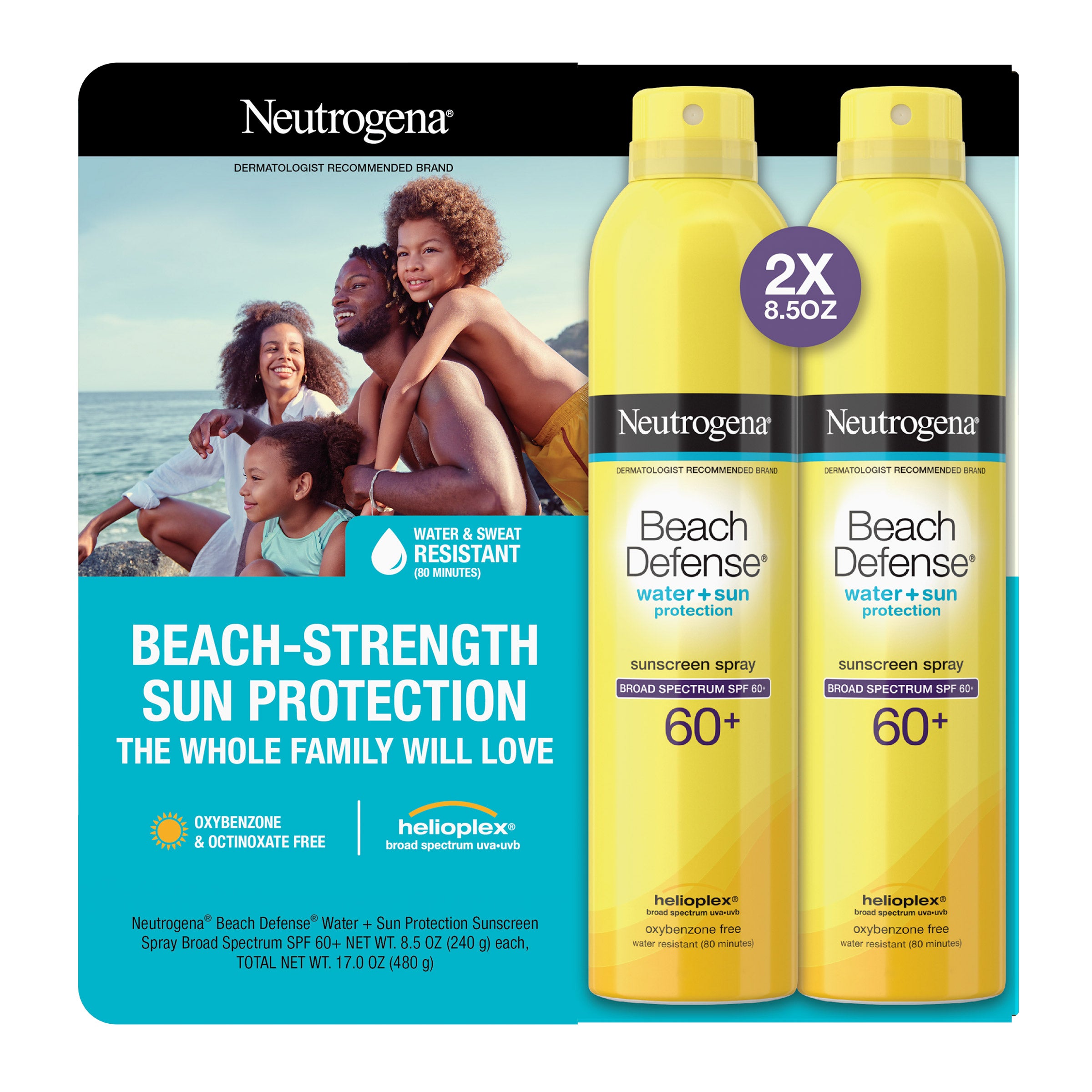 NEUTROGENA BEACH DEFENSE SPF 60+ 8.5 OZ, 2 PACK - Image 1
