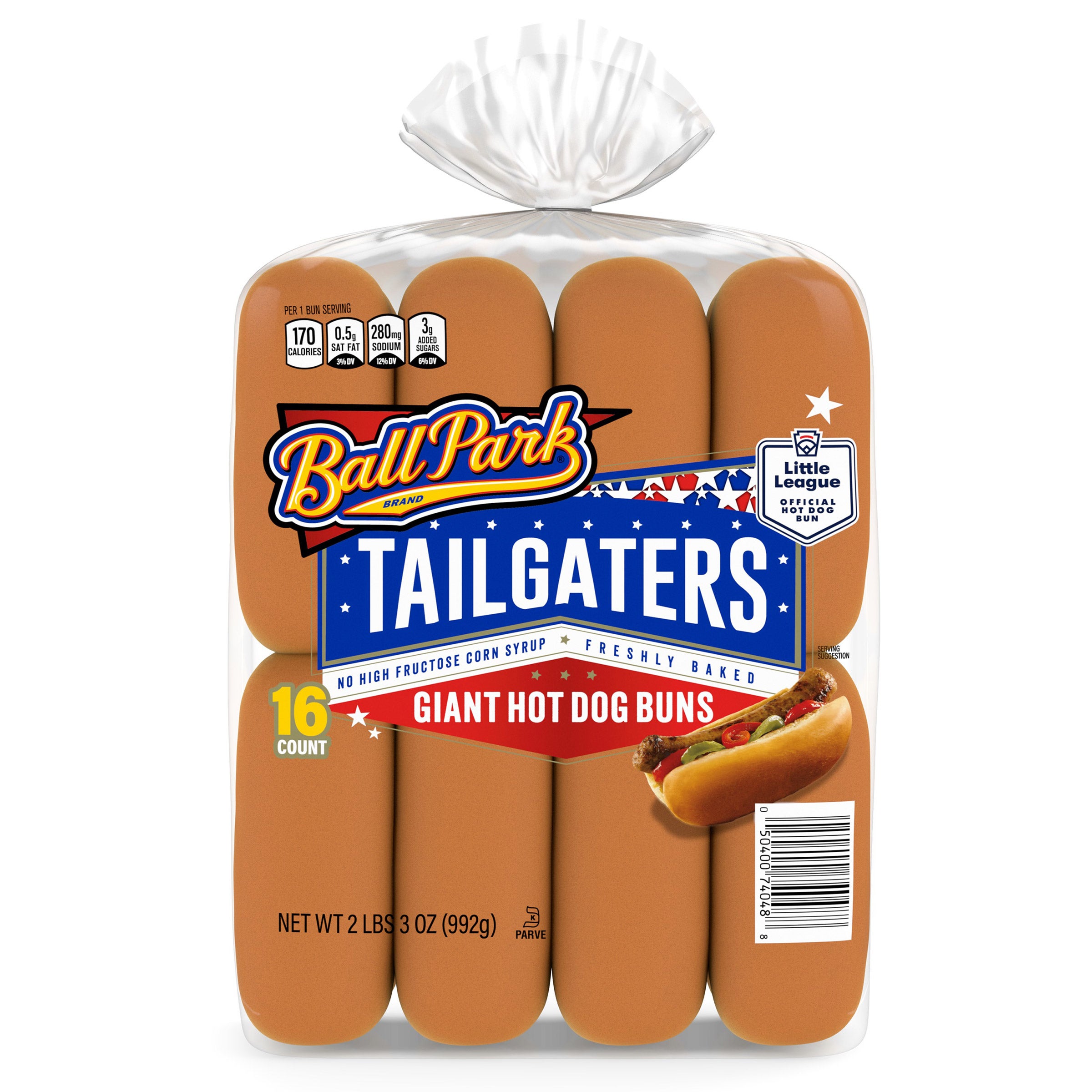 BALL PARK TAILGATERS GIANT HOT DOG BUNS 16 COUNT 35 OUNCES - Image 1