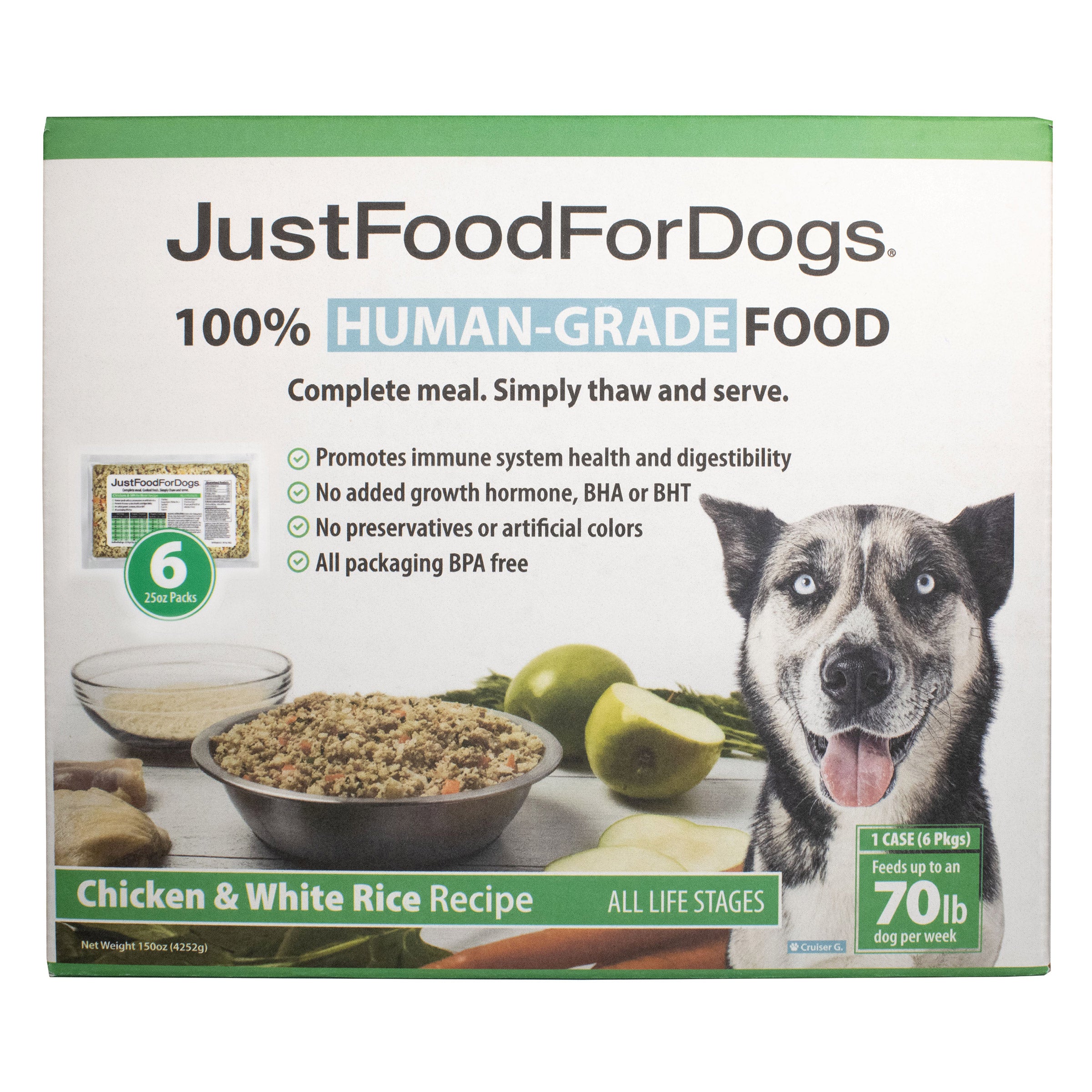 JUST FOOD FOR DOGS FROZEN CHICKEN AND RICE 6/25 OZ