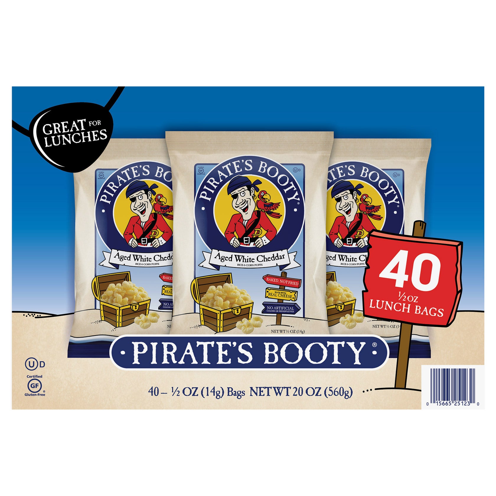 PIRATE'S BOOTY AGED WHITE CHEDDAR 40 PACK .5 OUNCES EACH - Image 1