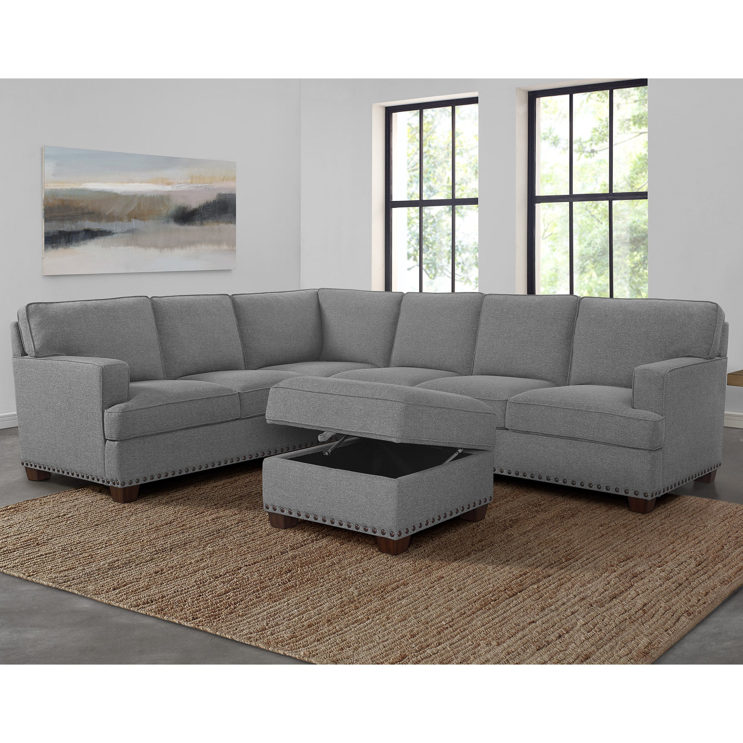 THOMASVILLE EMILEE FABRIC SECTIONAL WITH STORAGE OTTOMAN - Image 1