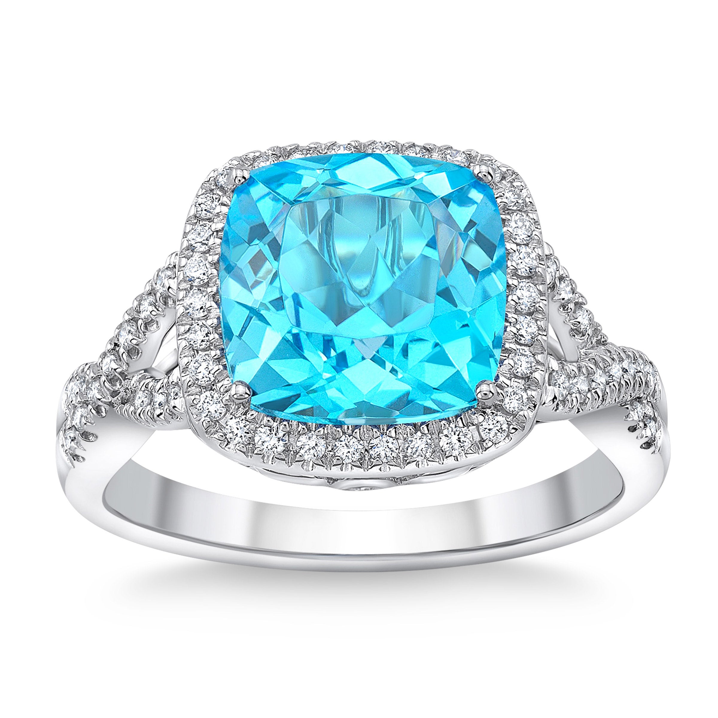 14KT WHITE GOLD .17CTW VS2, I DIAMOND AND BLUE TOPAZ RING