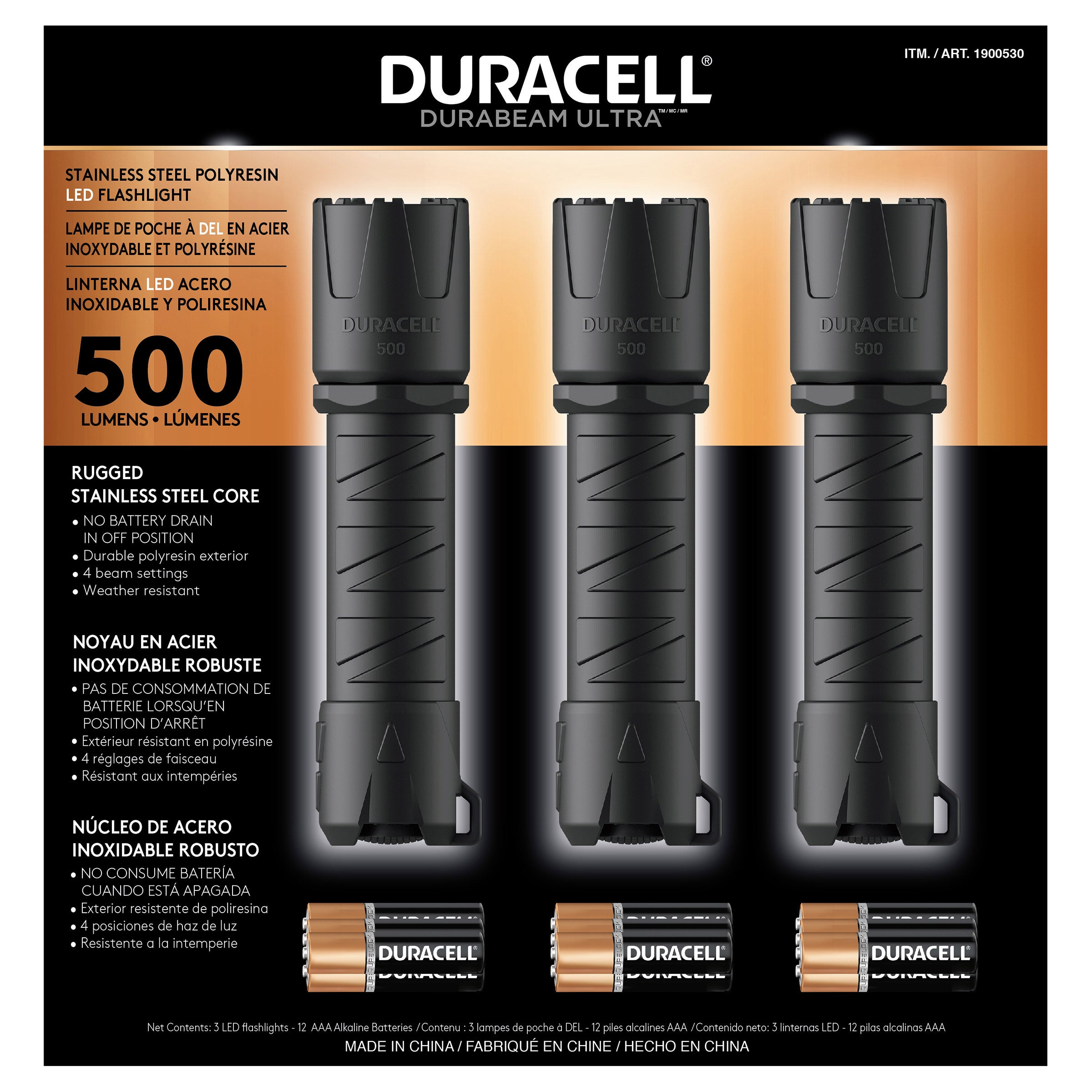 DURACELL 500 LUMEN FLASHLIGHTS 3 PACK