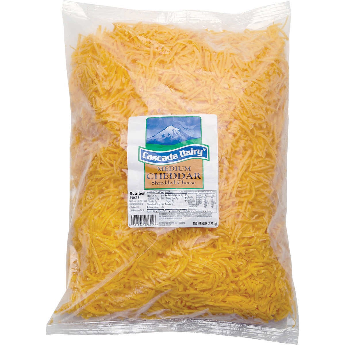CASCADE DAIRY SHREDDED MEDIUM CHEDDAR CHEESE 5 LB