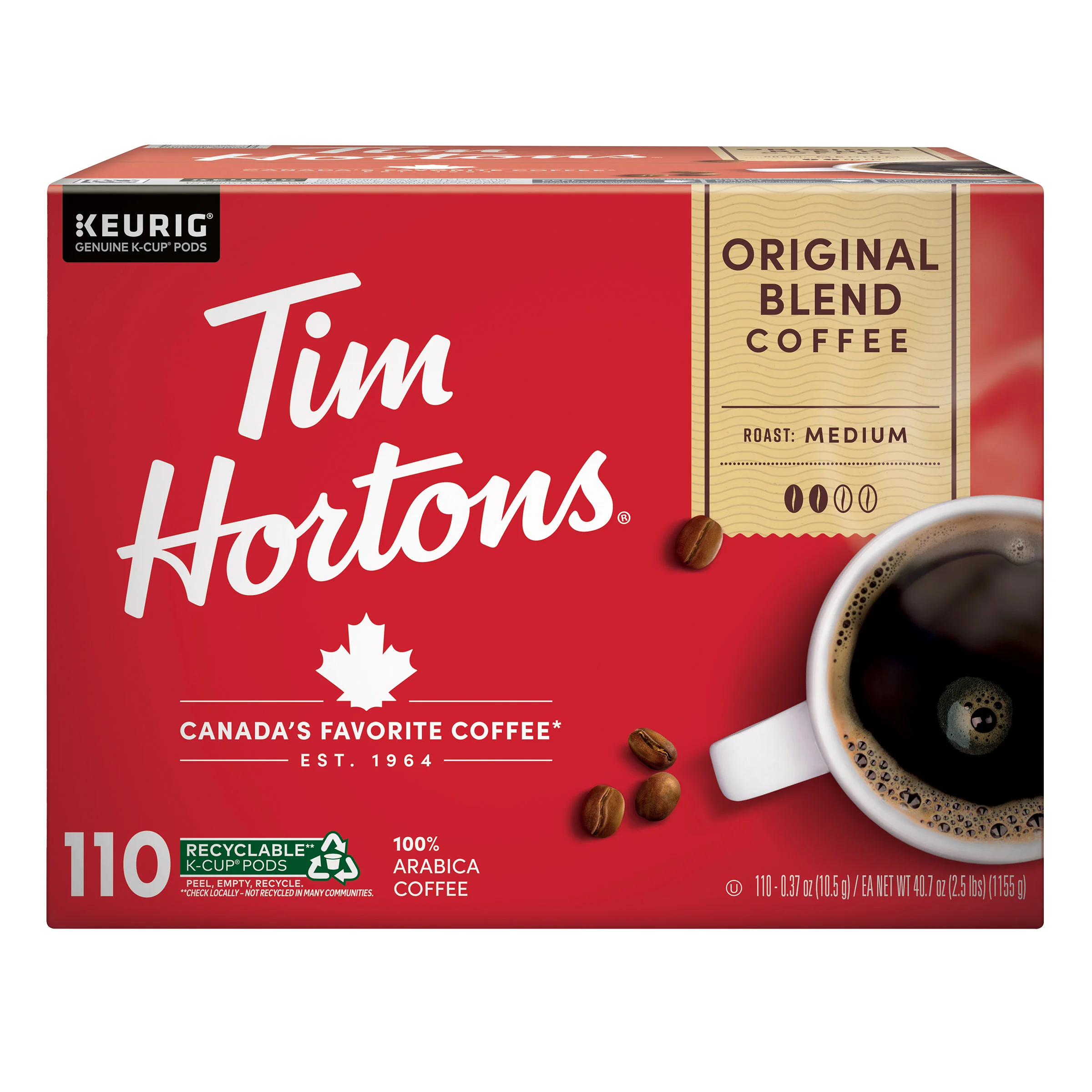 TIM HORTONS ORIGINAL BLEND K-CUP 110 CT (40.7OZ) - Image 1