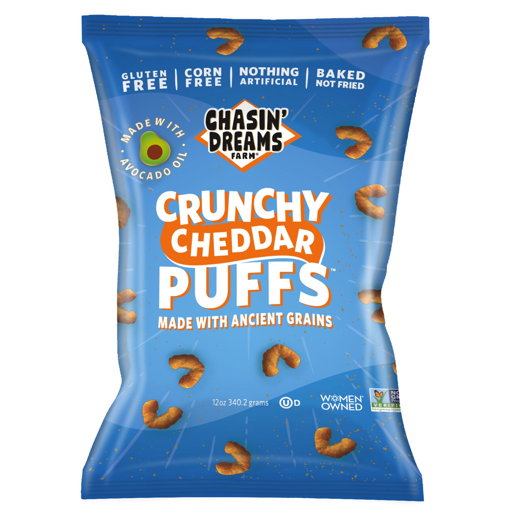 CHASIN' DREAMS CHEDDAR ANCIENT GRAIN PUFFS 12 OZ