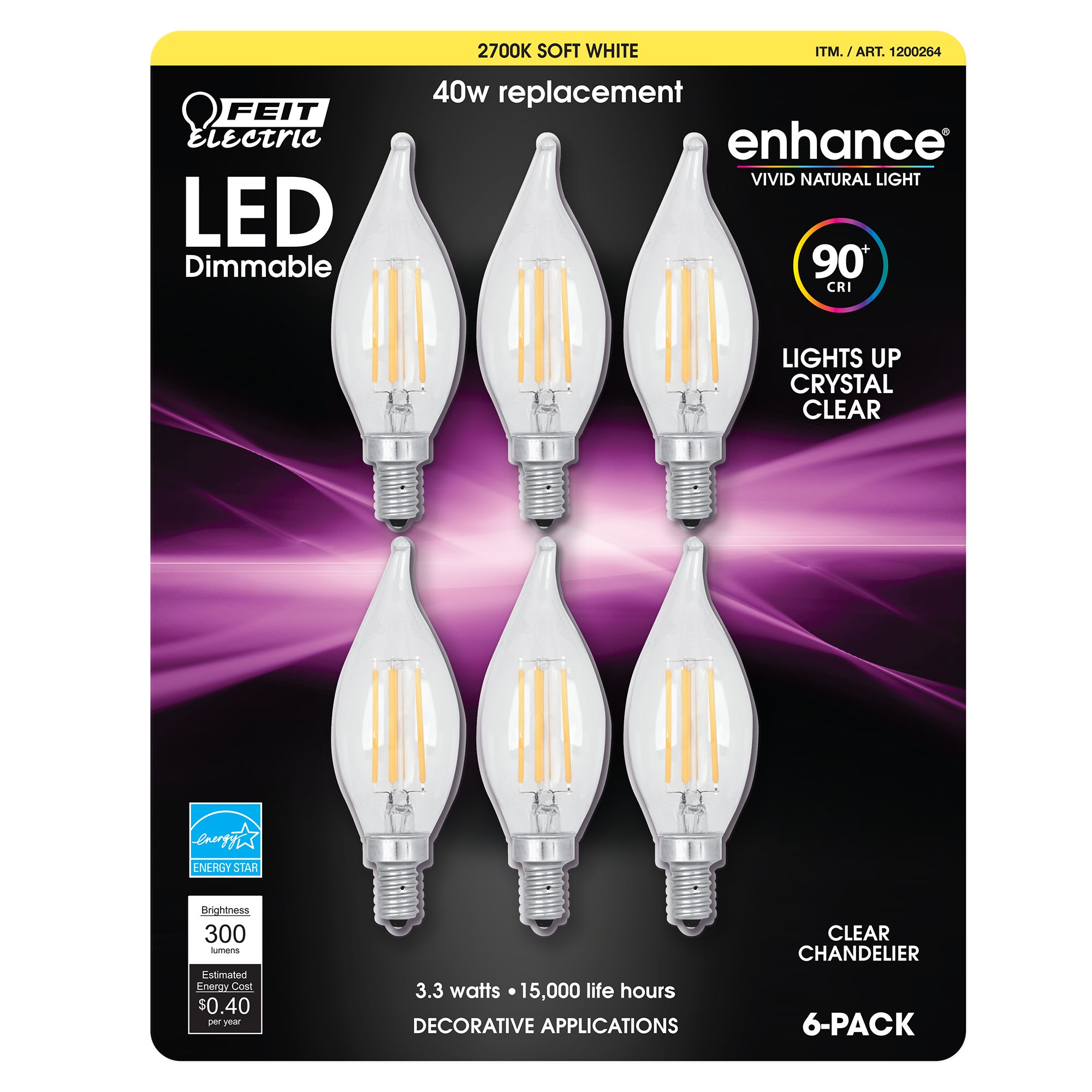 FEIT ELECTRIC LED CHANDELIER BULBS 6 PACK SOFT WHITE