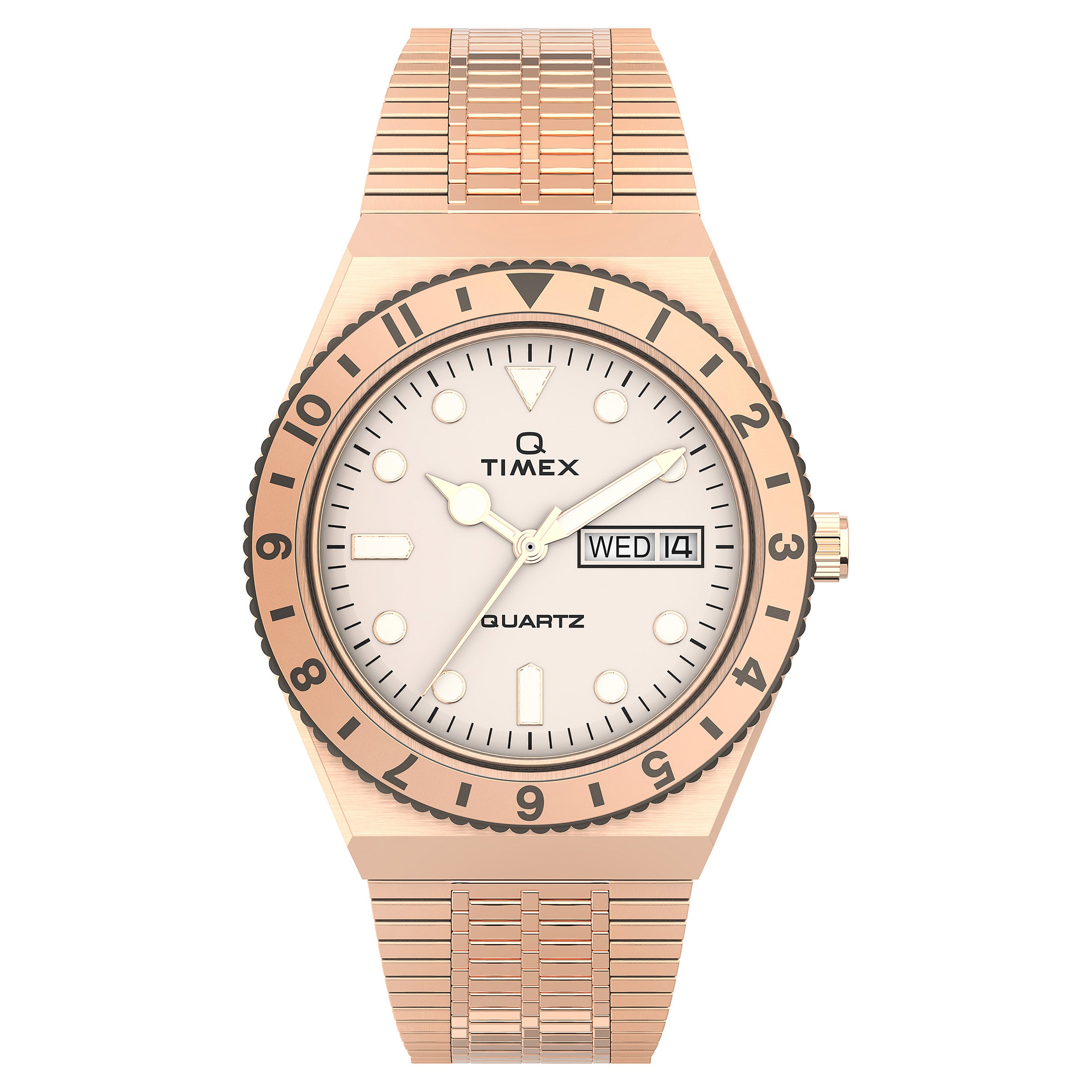 TIMEX Q ROSE GOLD TONE CASE QUARTZ LADIES WATCH - Image 1