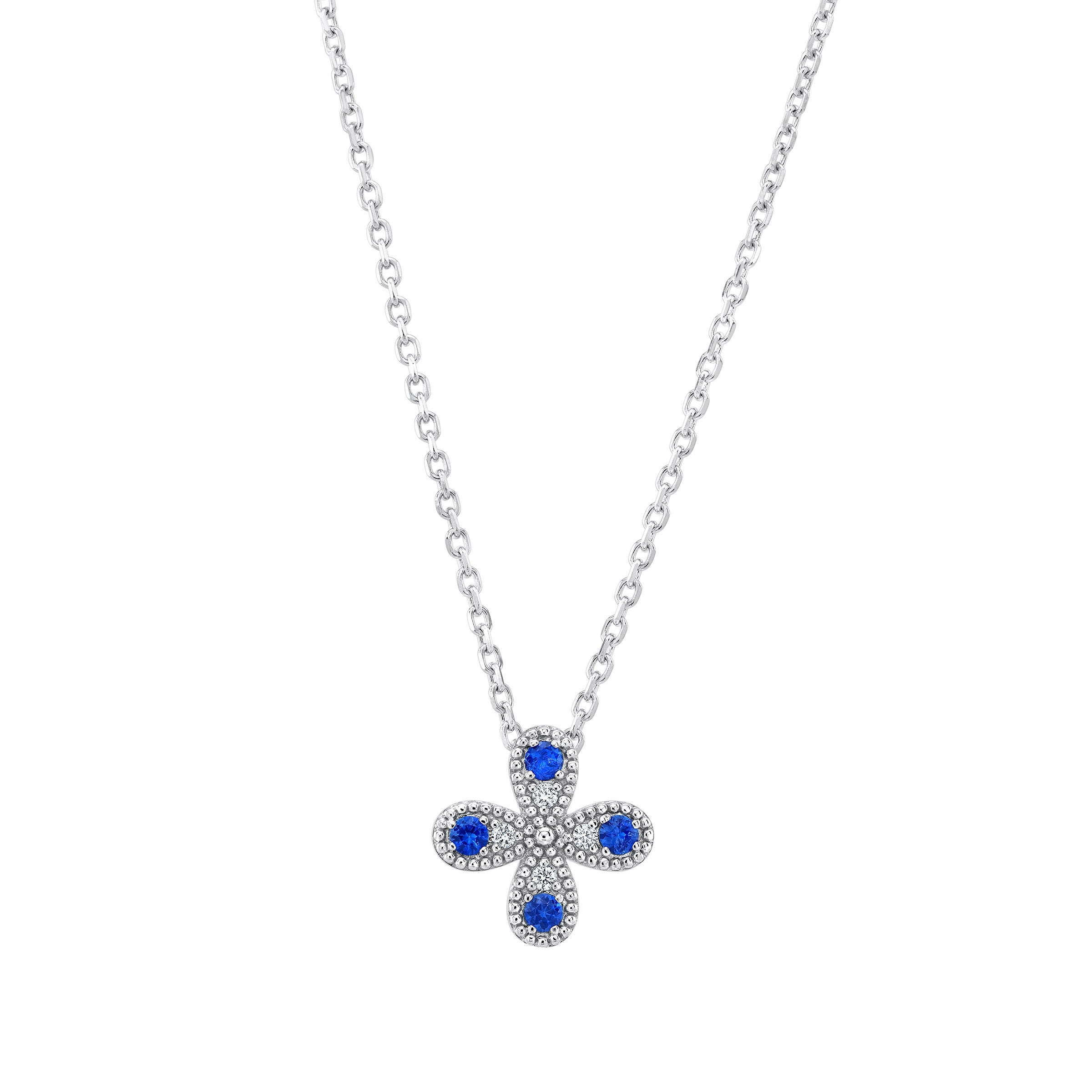 14KT WHITE GOLD .03CTW VS2 I DIAMOND AND BLUE SAPPHIRE NECKLACE - Image 1