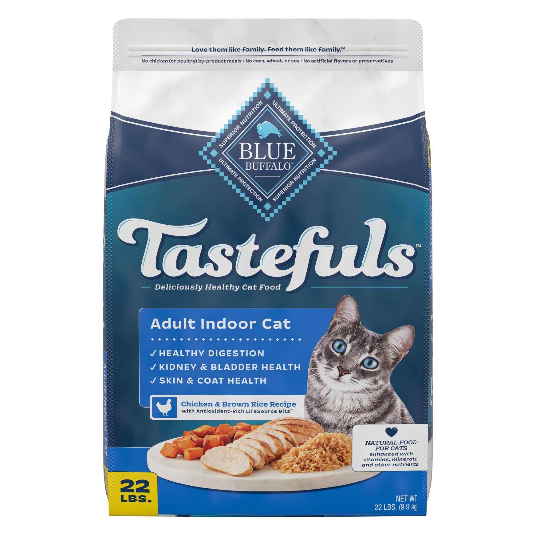 BLUE BUFFALO TASTEFULS CHICKEN & BROWN RICE CAT FOOD 22 POUNDS