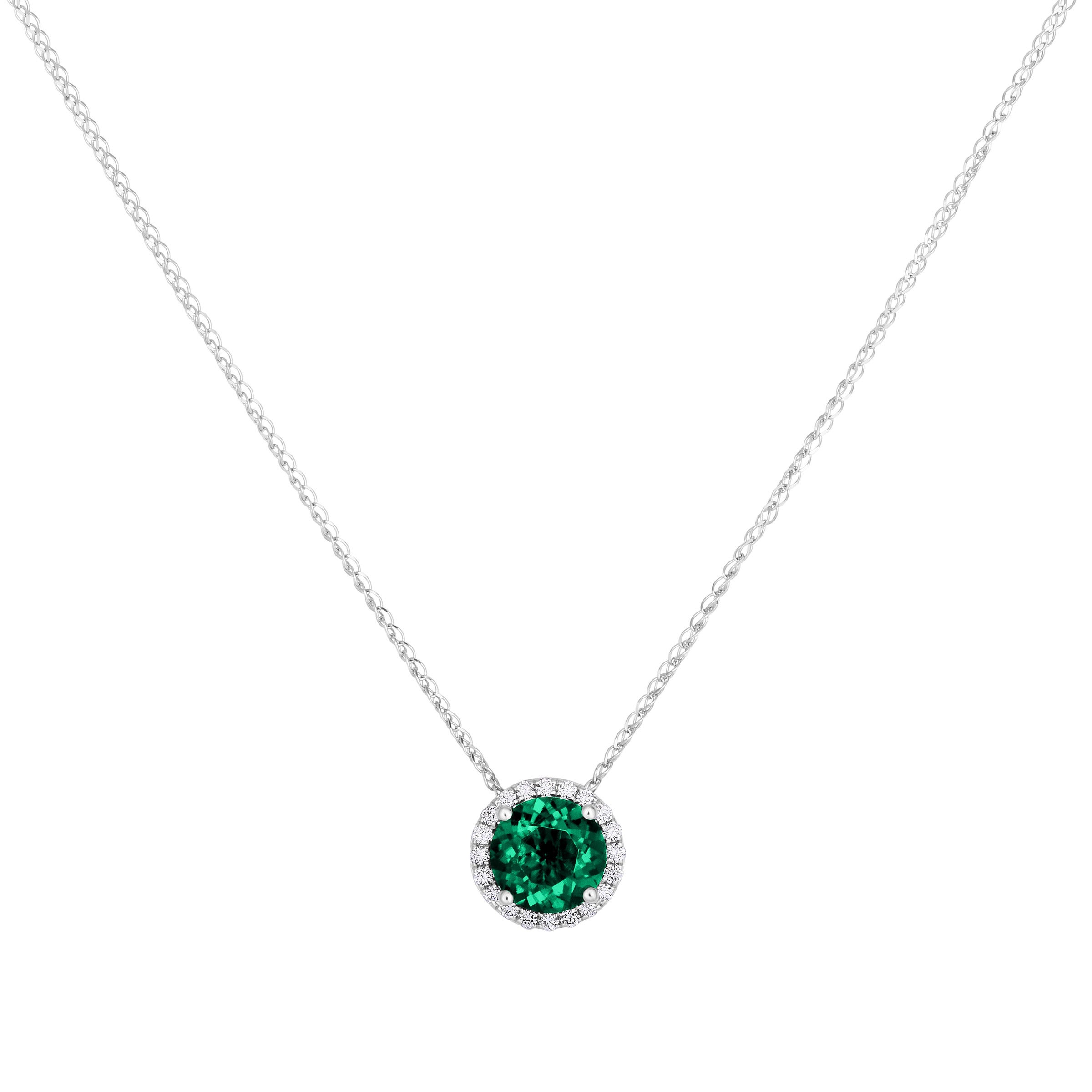 14KT WHITE GOLD VS2 I 0.14CTW DIAMOND & LAB EMERALD NECKLACE 18¨ - Image 1