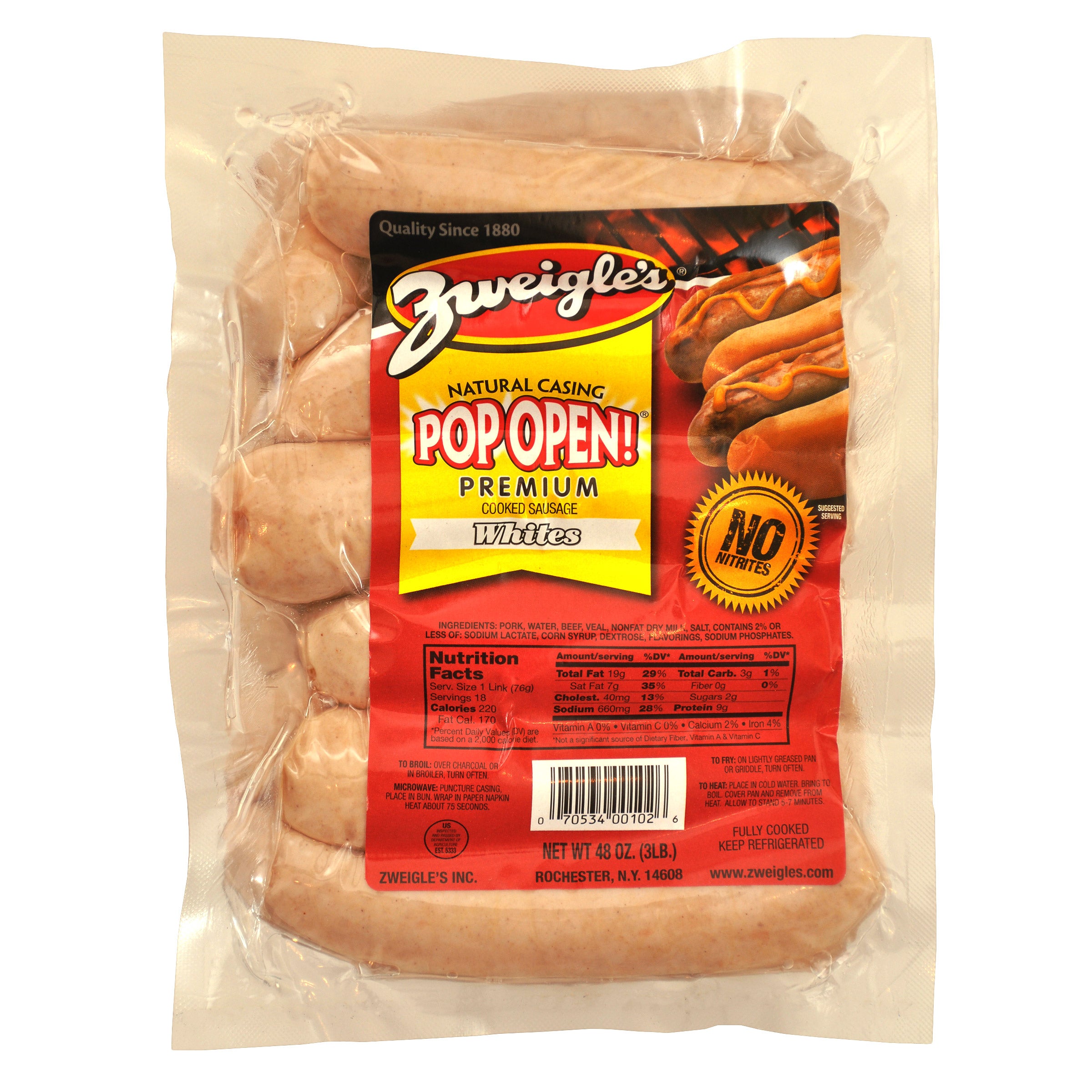 ZWEIGLE'S WHITE VEAL NATURAL CASING FRANKS 48 OZ (3 LBS)