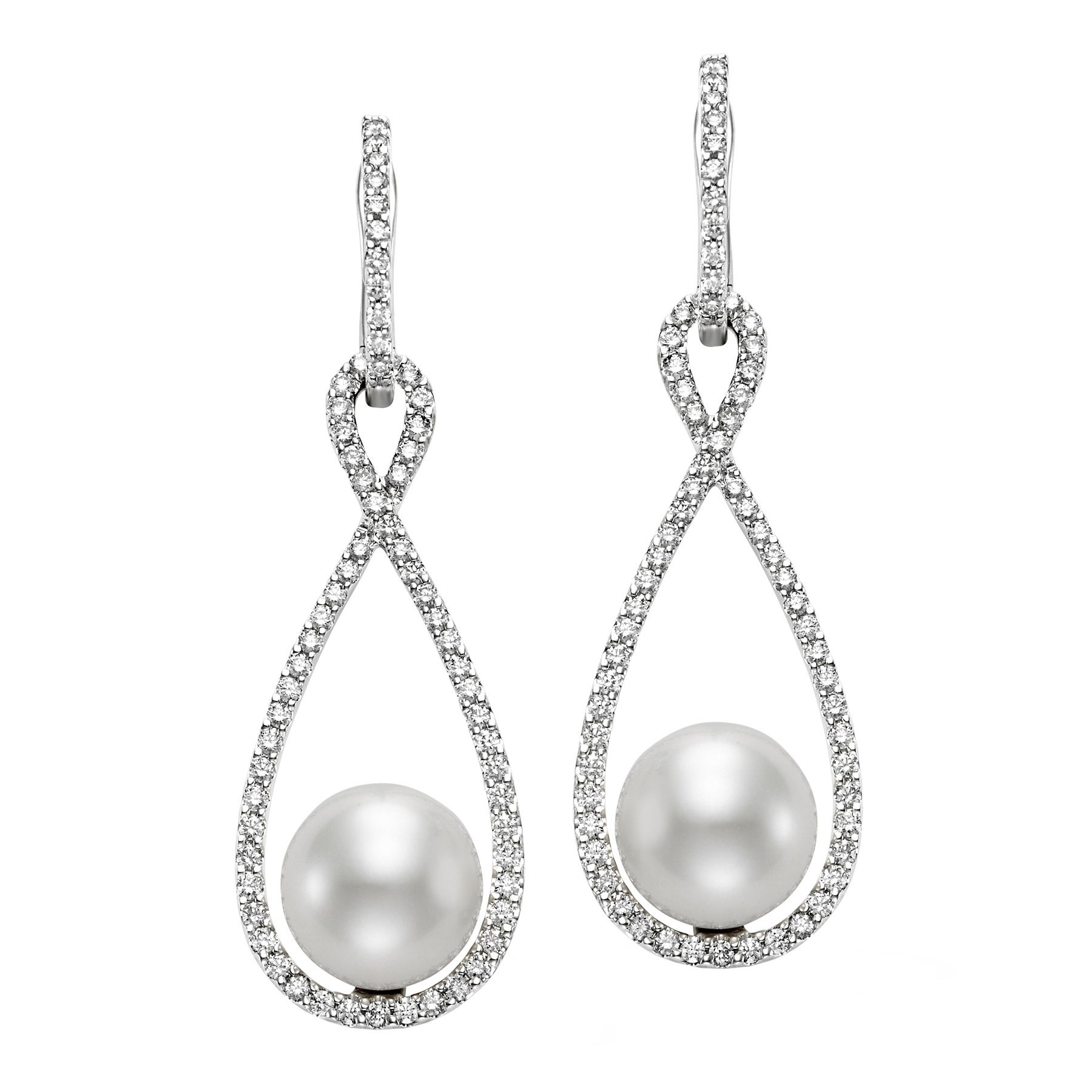 14KT GOLD .73CTW DIA & FRESHWATER CULTURED PEARL 9MM EARRINGS - Image 1