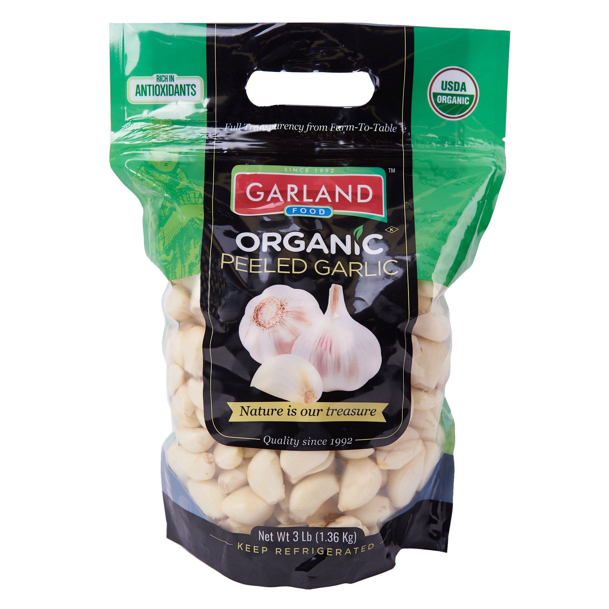 GARLAND ORGANIC PEELED GARLIC 3LBS (48 OZ) - Image 1