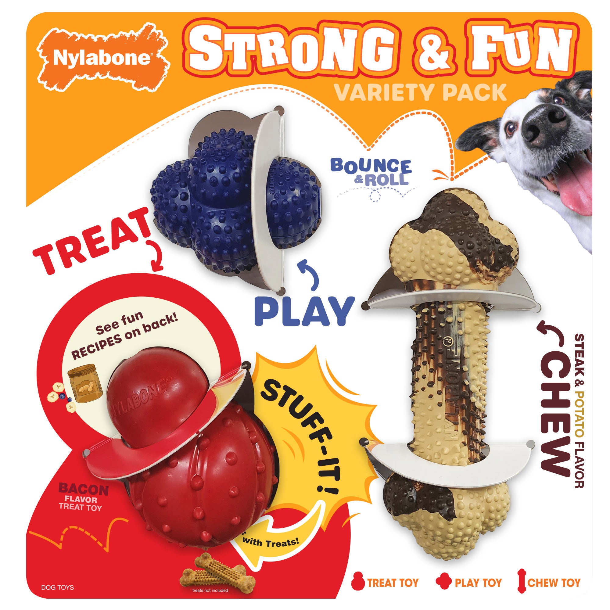 NYLABONE DOG TOYS RUBBER VARIETY 3 PK