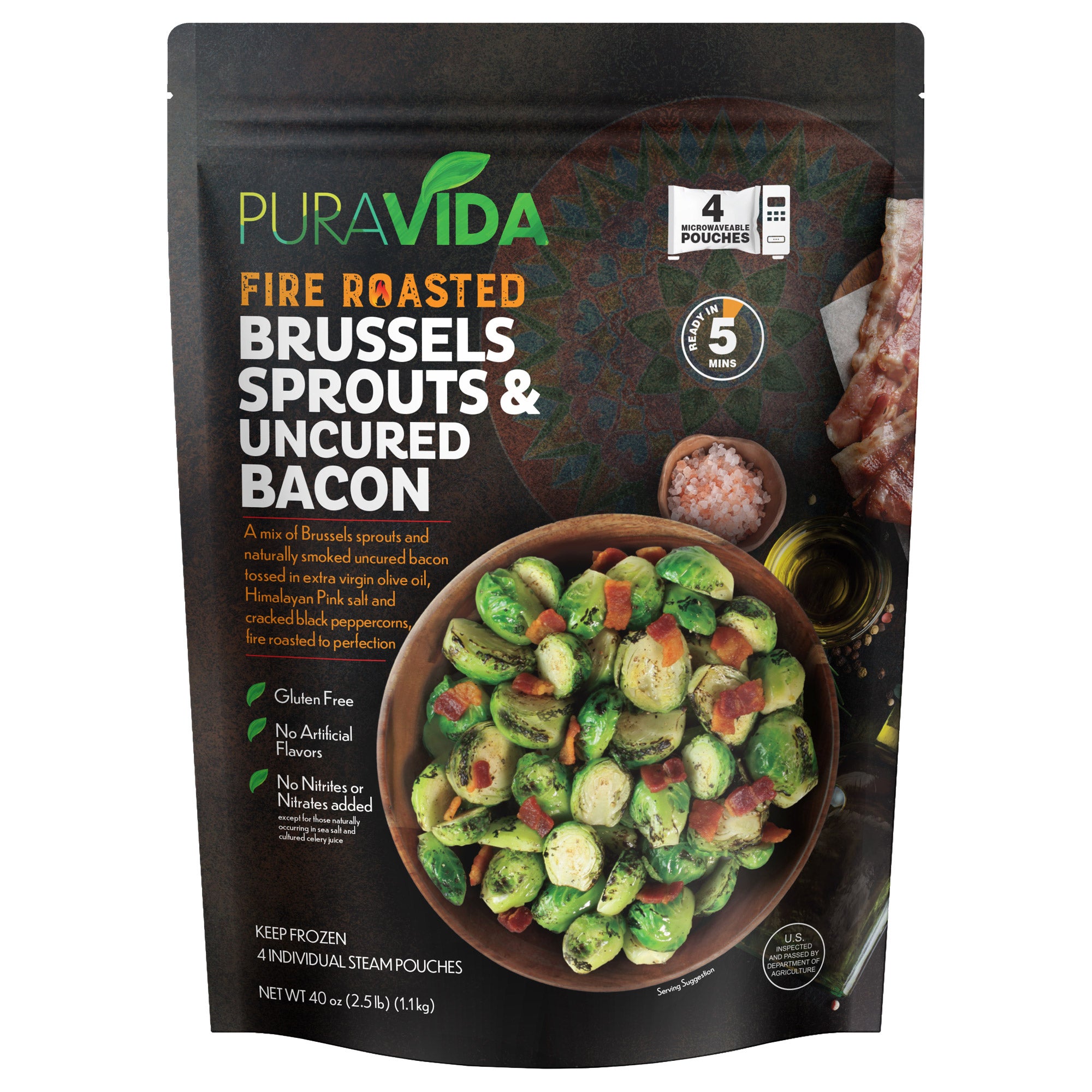 PURAVIDA FIRE ROASTED BRUSSEL SPROUTS WITH BACON 2.5 POUNDS