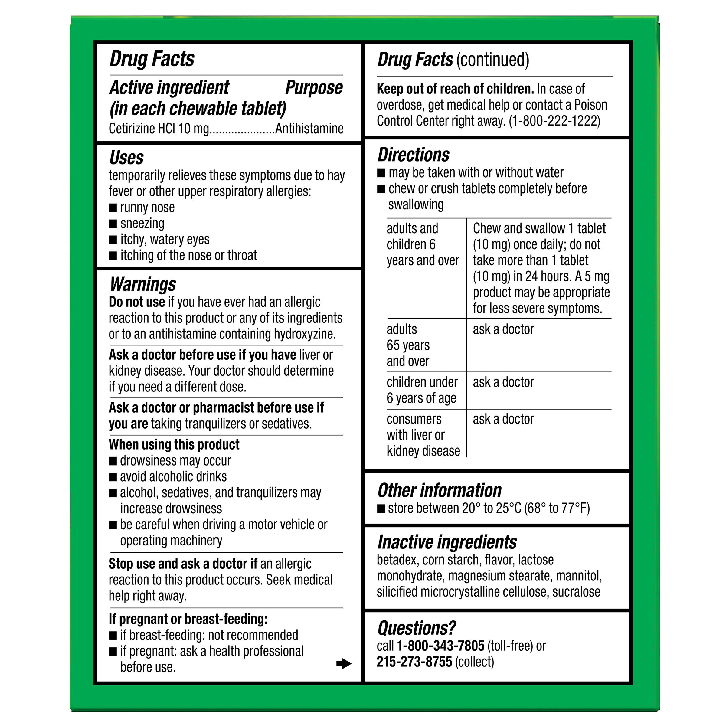 CHILDREN'S ZYRTEC CHEWABLE TABLETS 10MG DYE-FREE 72CT - Image 1