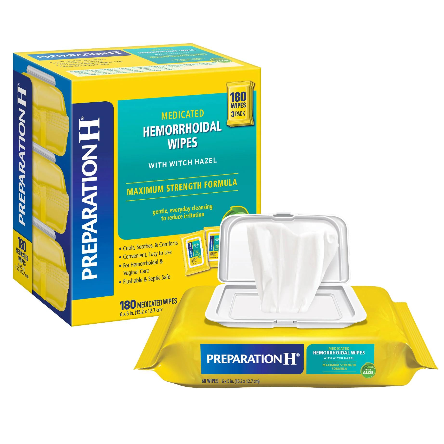 PREPARATION-H MEDICATED WIPES 180 COUNT - Image 1